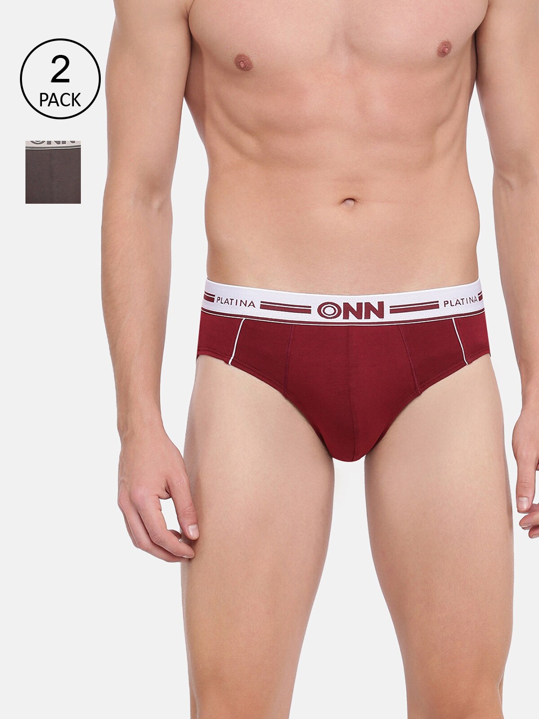 

ONN Men Pack Of 2 Solid Combed Cotton Basic Briefs, Maroon