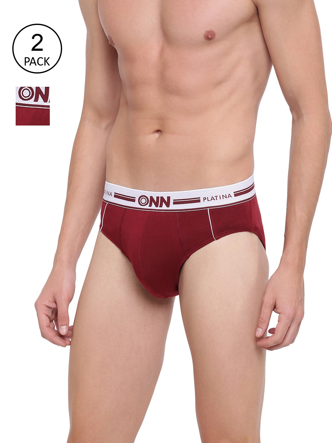 

ONN Men Pack Of 2 Maroon Solid Basic Briefs