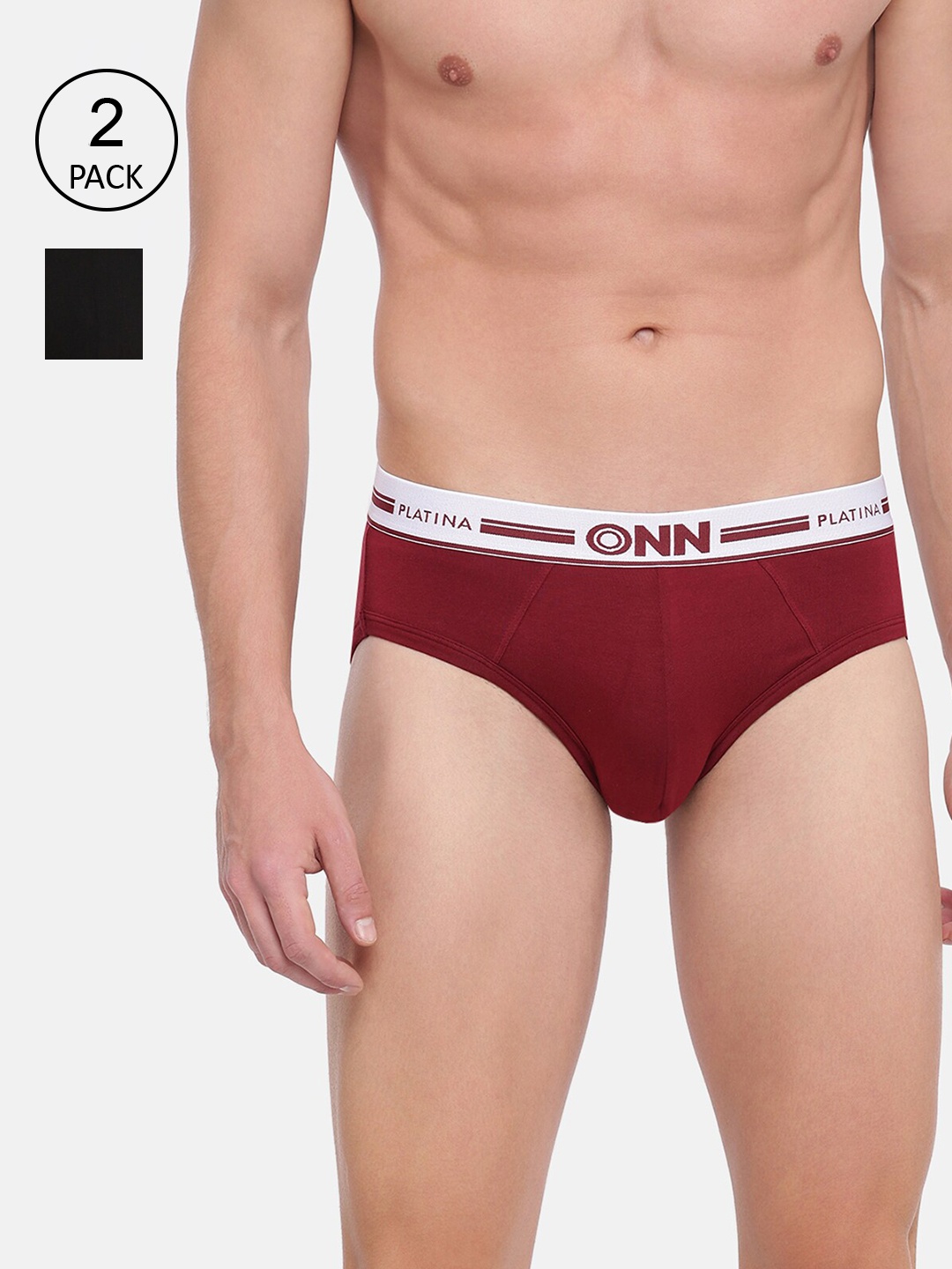 

ONN Men Pack Of 2 Solid Basic Briefs, Maroon