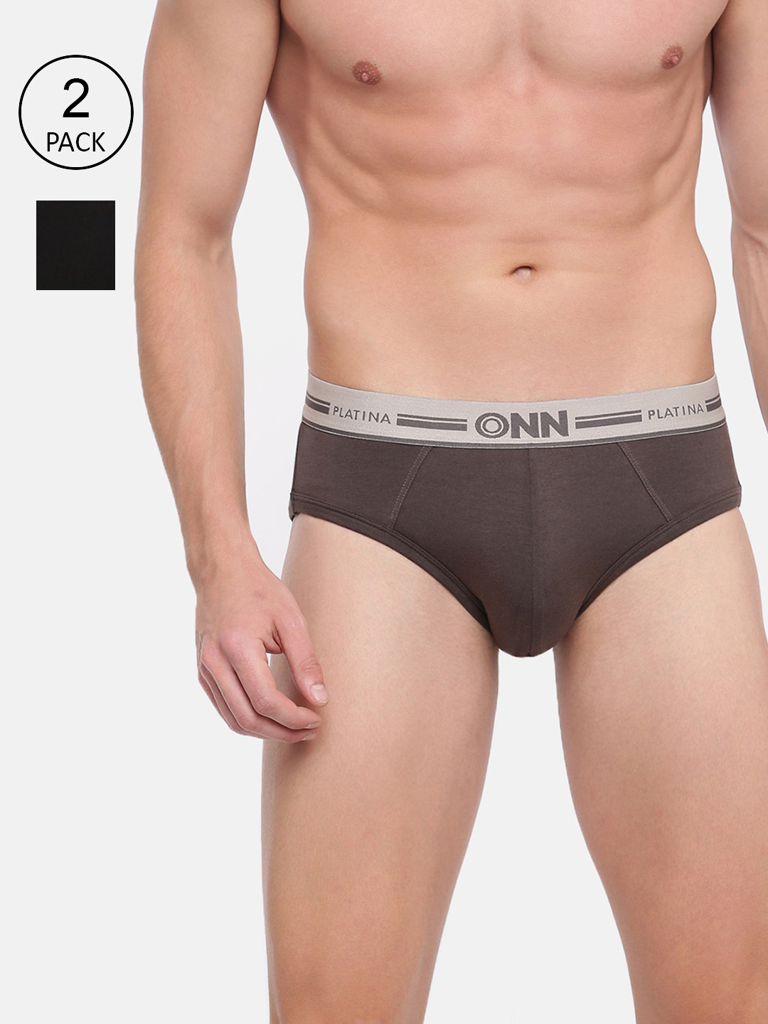 

ONN Men Pack Of 2 Solid Combed Cotton Basic Briefs, Black