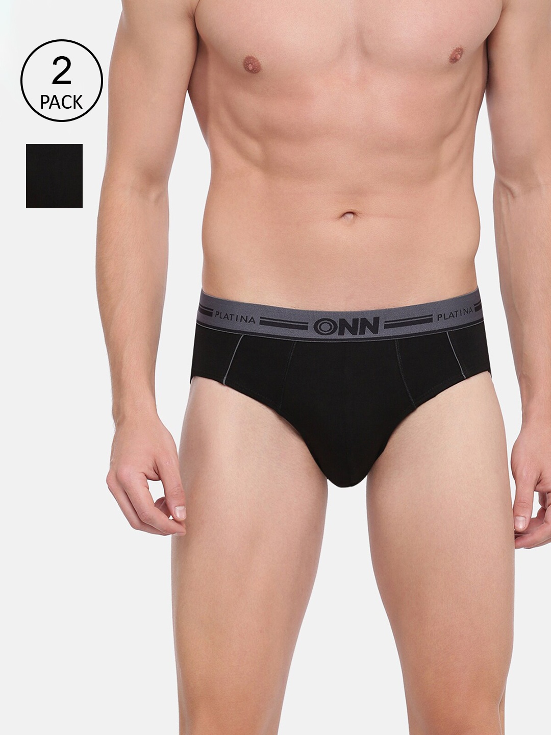 

ONN Men Pack Of 2 Black Solid Basic Briefs