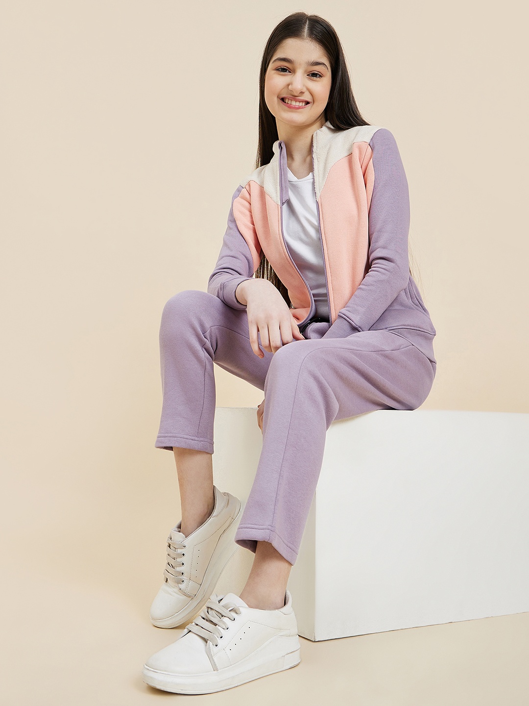 Sweet Dreams Girls Pink & Purple Colorblocked Tracksuit