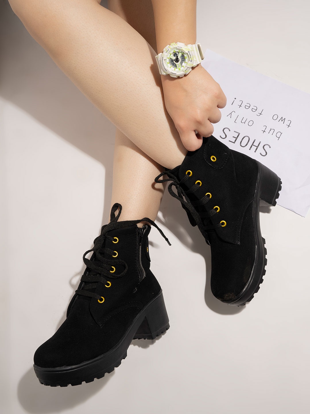 

Shoetopia Girls Black Block Heeled Boots