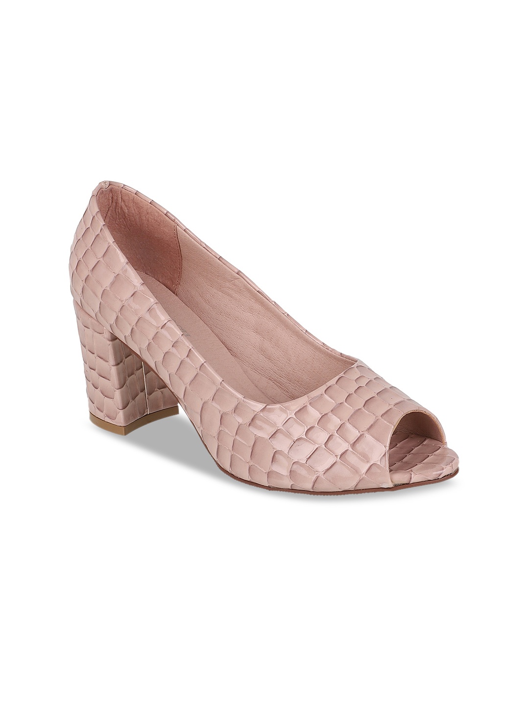 

SHUZ TOUCH Nude-Coloured Textured Block Peep Toes