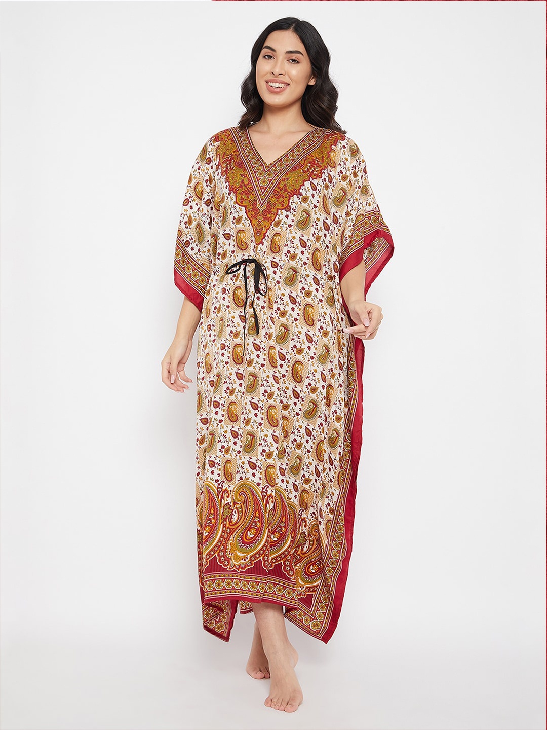 

Clovia Orange & Red Printed Maxi Kaftan Nightdress