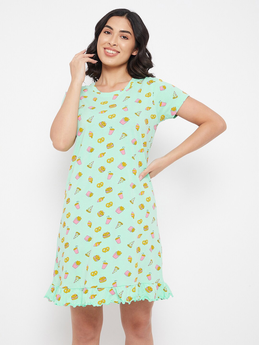 

Clovia Green Printed Nightdress