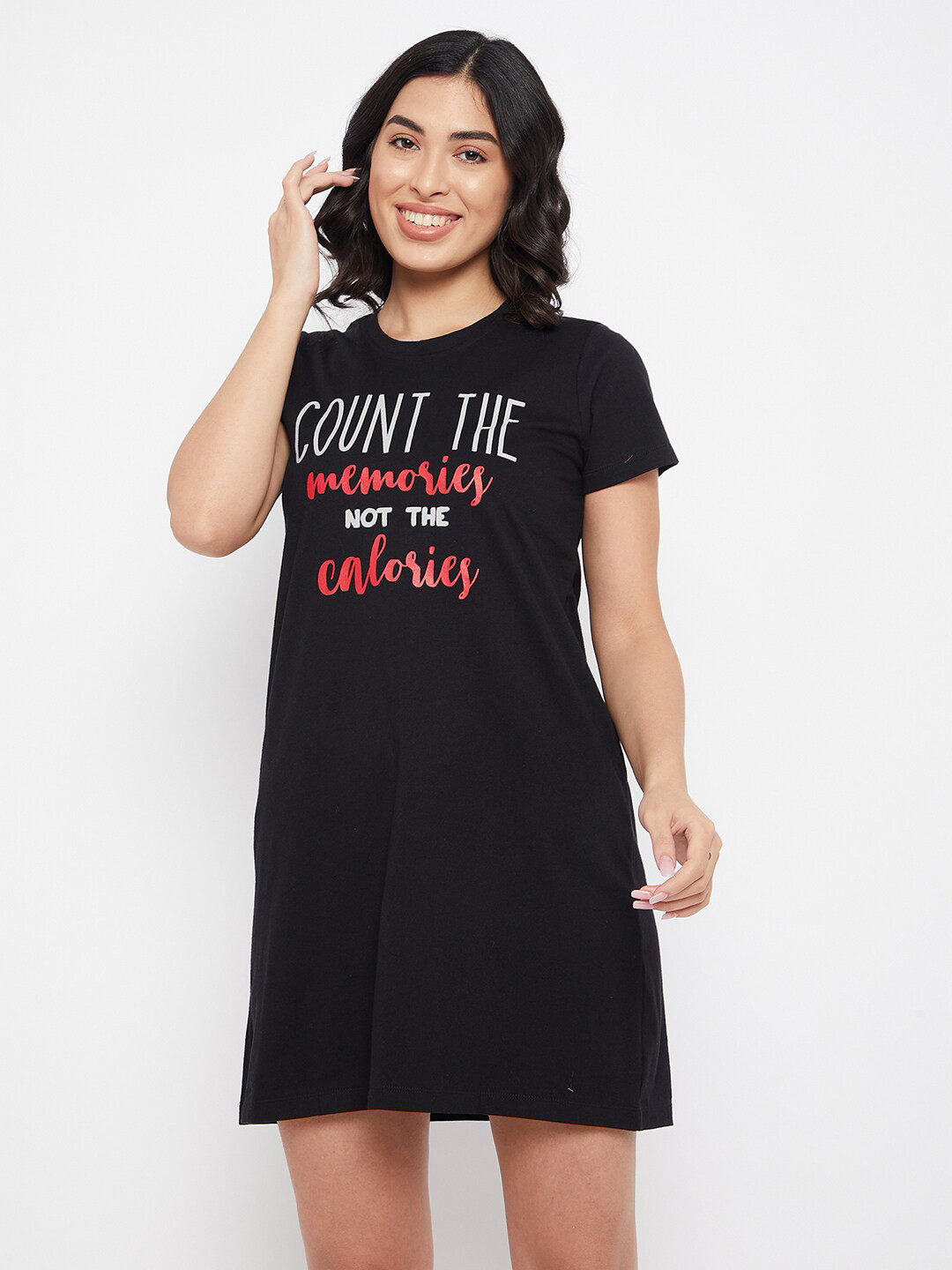

Clovia Black Printed Pure Cotton Nightdress
