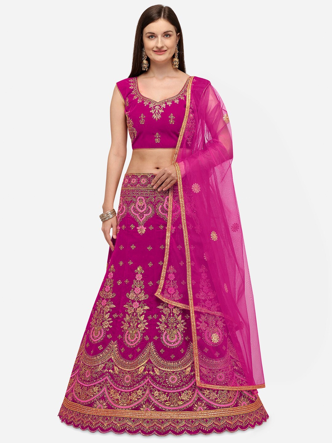 

Rajesh Silk Mills Pink & Gold Semi-Stitched Lehenga & Unstitched Blouse With Dupatta