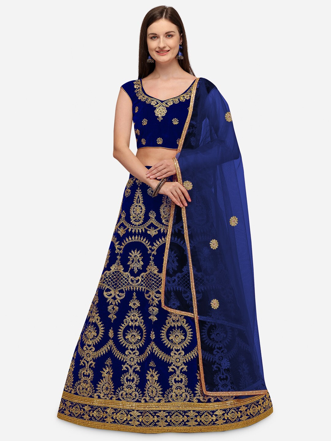 

Rajesh Silk Mills Navy Blue Semi-Stitched Lehenga & Unstitched Blouse With Dupatta