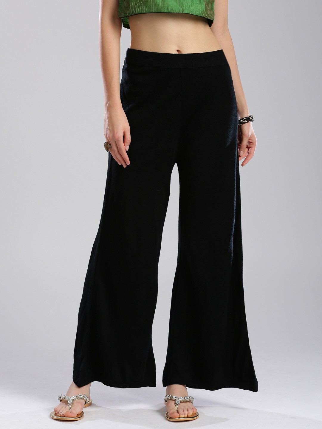 

W Women Black Regular Fit Solid Parallel Trousers