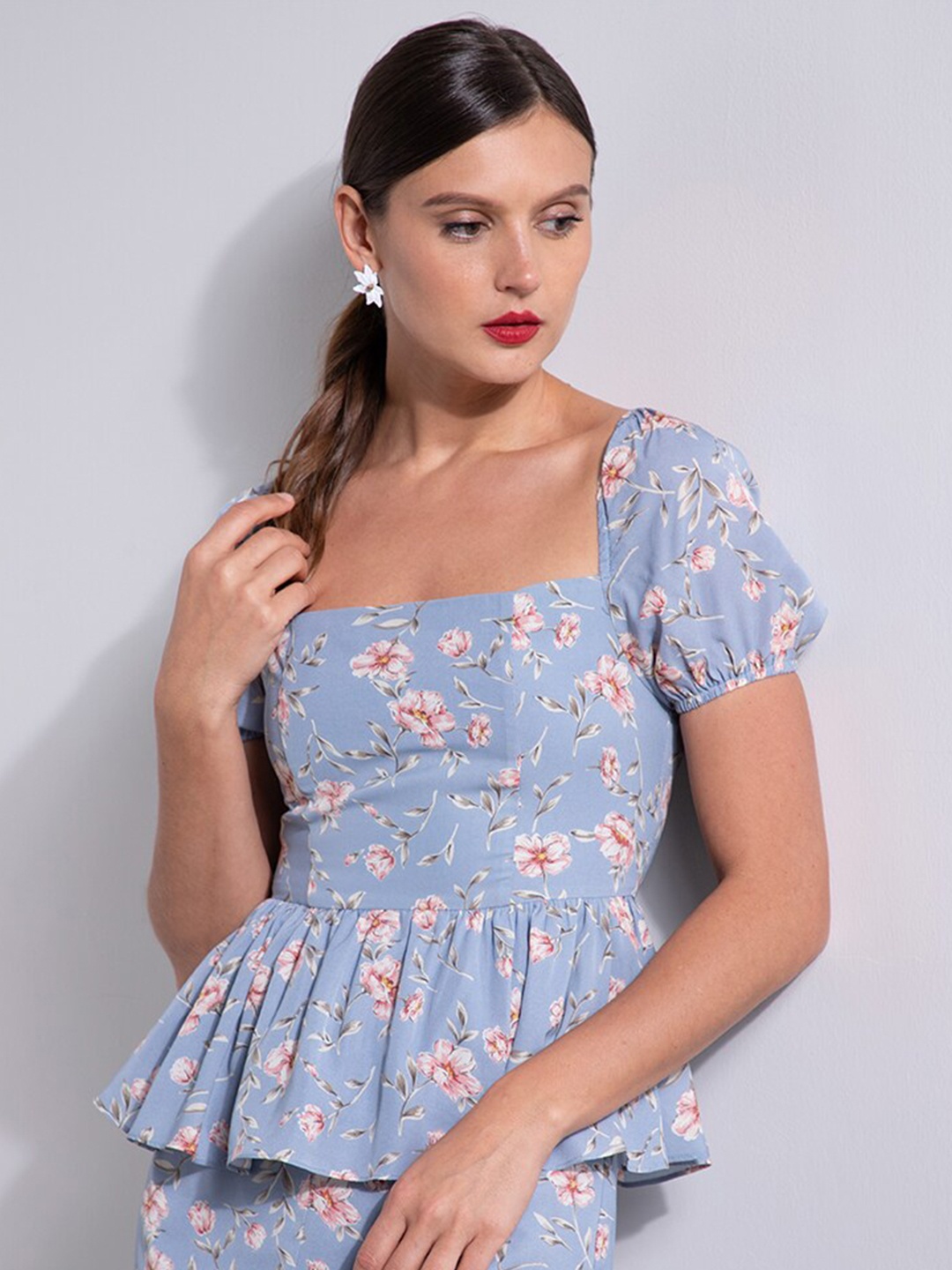 

ZALORA OCCASION Women Multicoloured Floral Printed Peplum Top, Multi