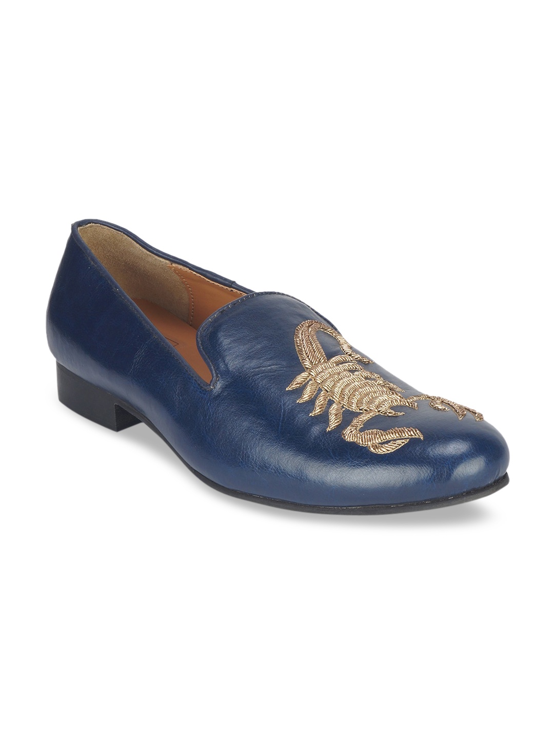 

HOUSE OF JUTTI Men Blue & Gold-Toned Handcrafted Embellished Mojaris