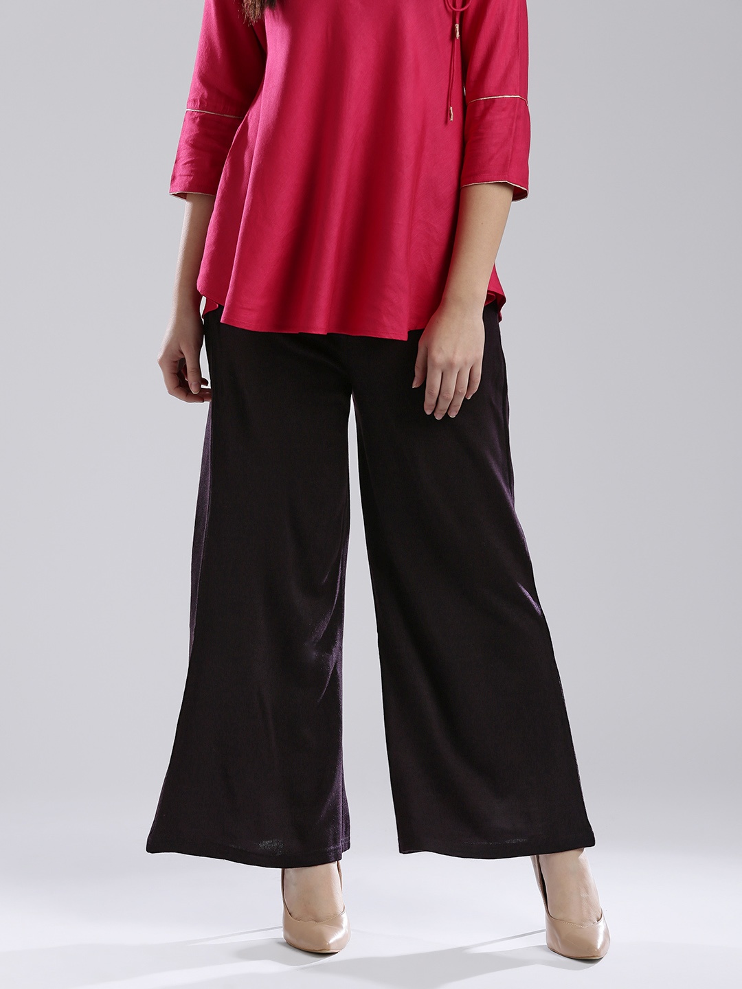 

W Women Aubergine Solid Palazzo Trousers, Purple
