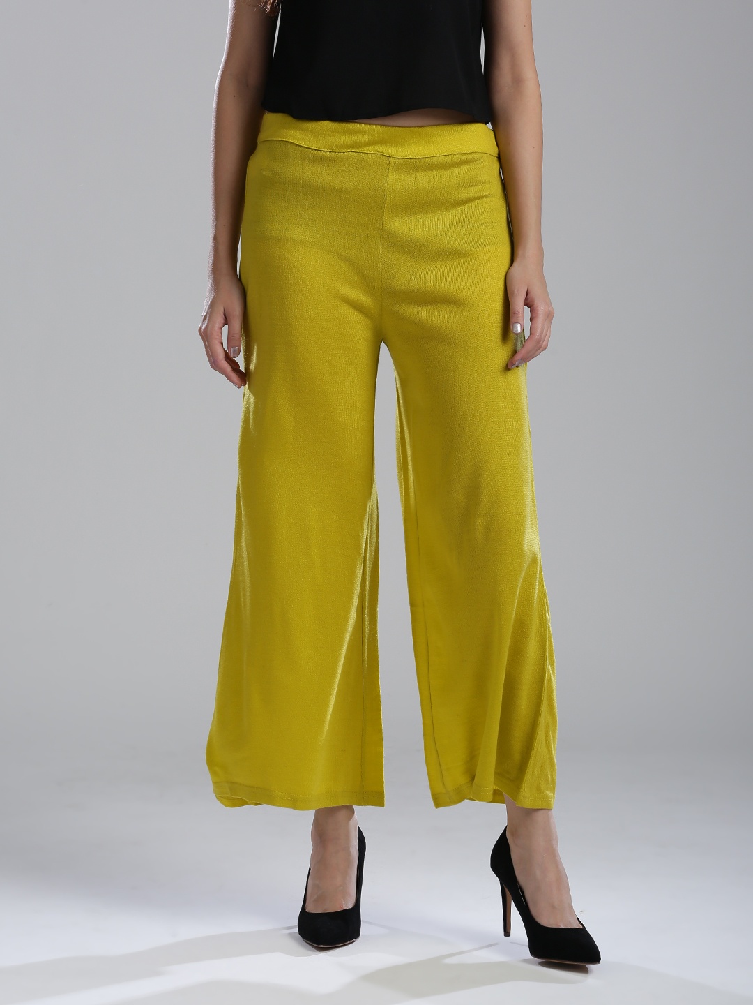 

W Women Lime Green Solid Parallel Trousers