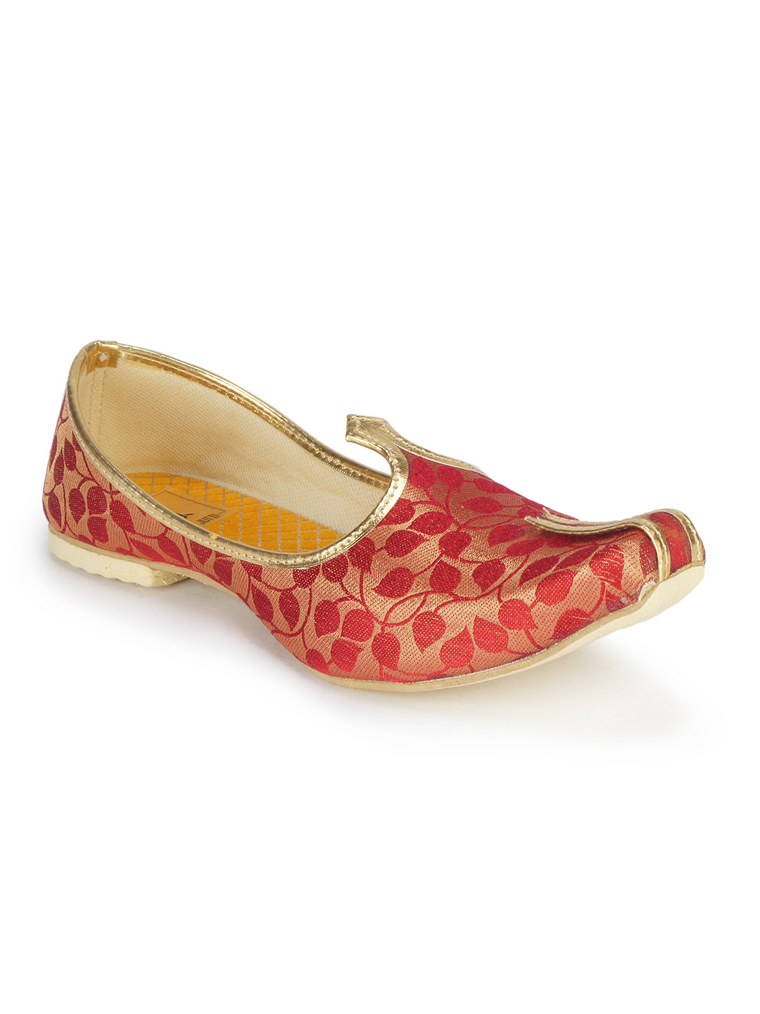 

HOUSE OF JUTTI Men Red & Gold Woven Design Synthetic Mojaris