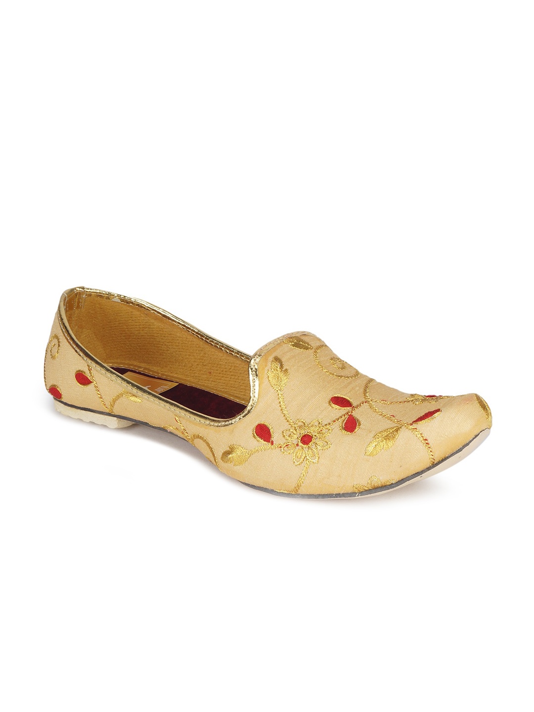 

HOUSE OF JUTTI Men Gold-Toned & Red Ethnic Motifs Embroidered Mojaris