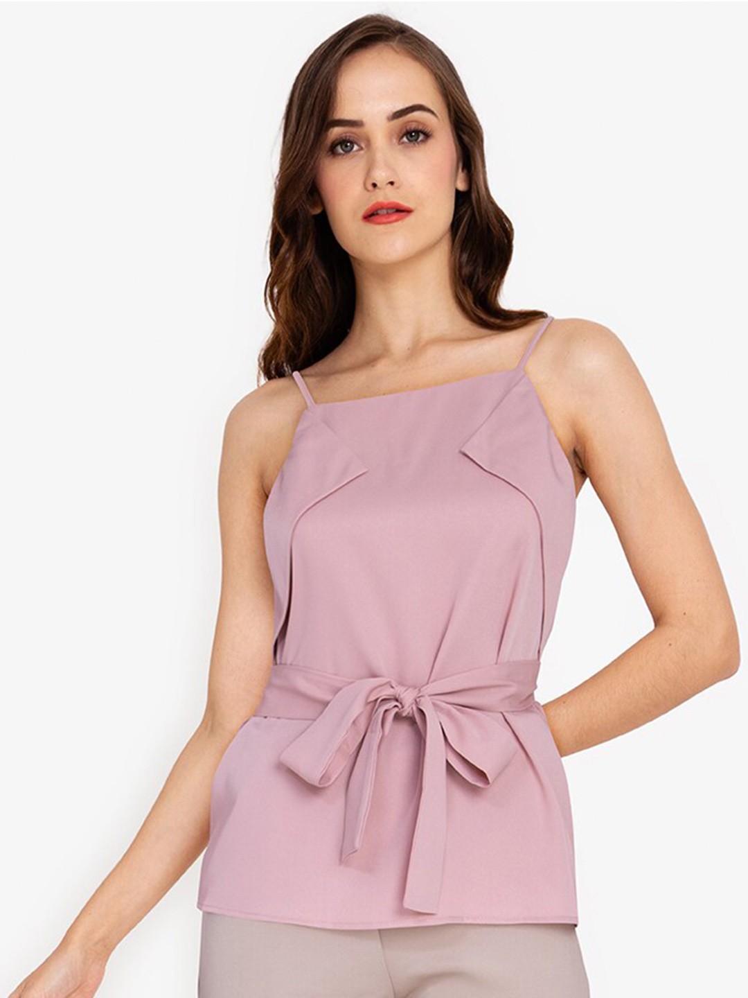 

ZALORA WORK Pink Solid Top with Tie Up