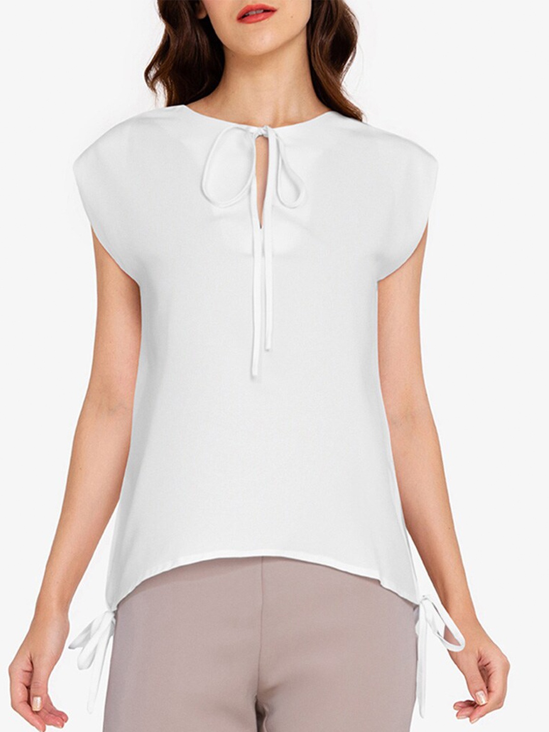 

ZALORA WORK Women White Tie-Up Neck Extended Sleeves Top