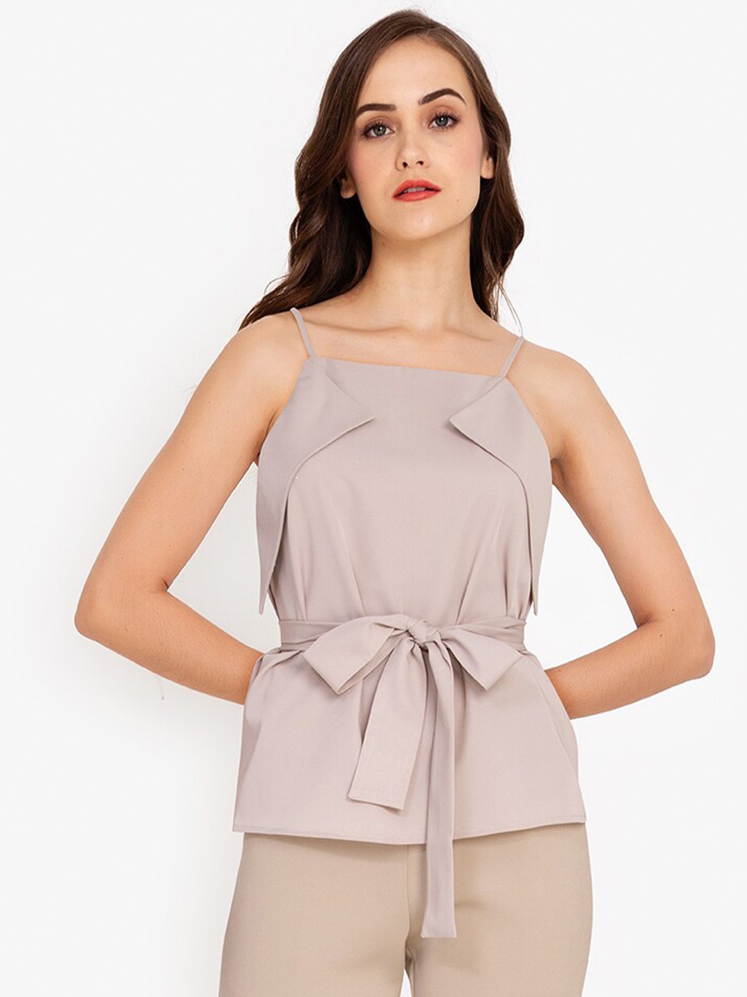 

ZALORA WORK Women Beige Cinched Waist Top