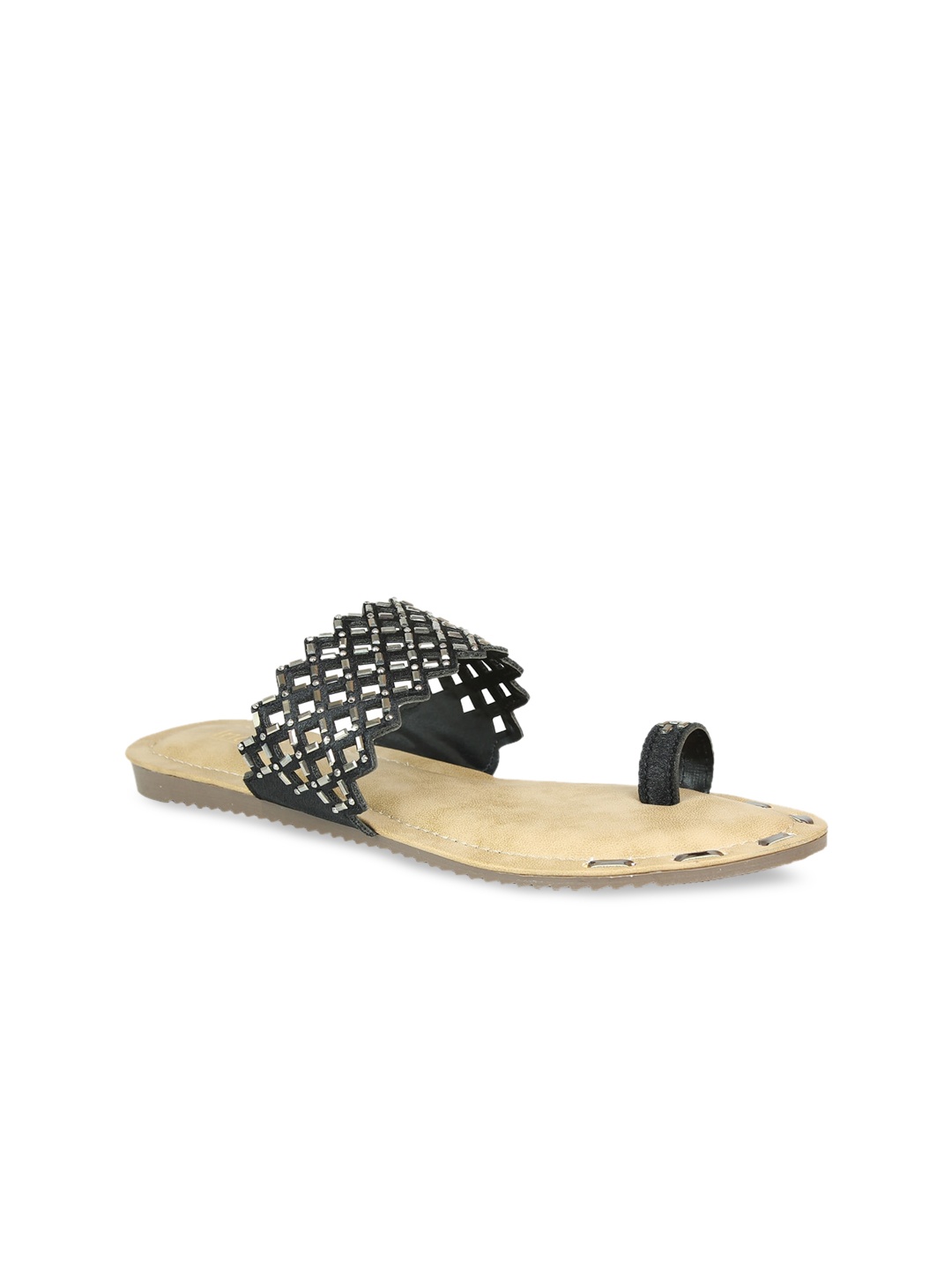 

Inc 5 Women Black Embellished Leather Ethnic One Toe Flats