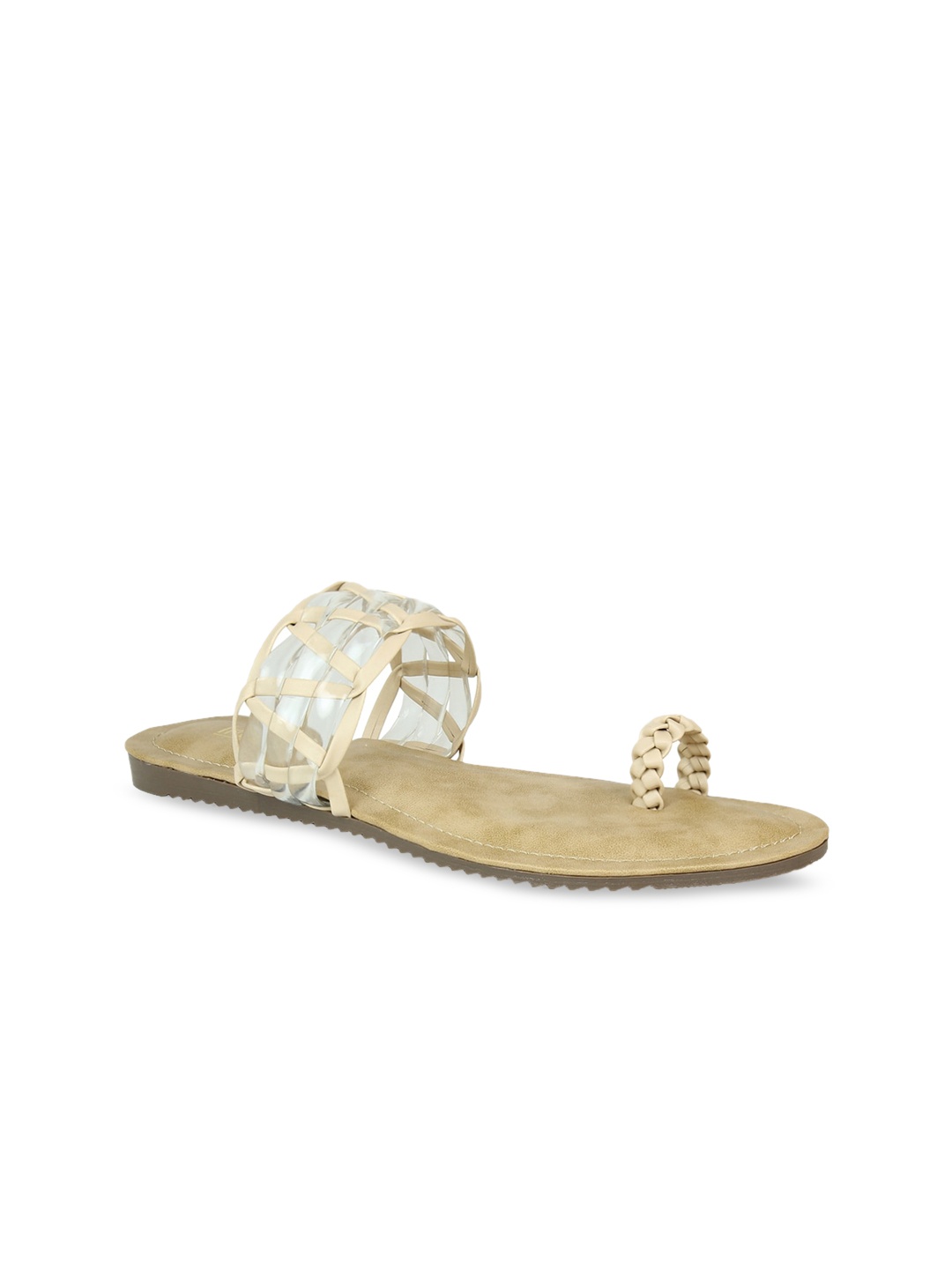 

Inc 5 Women Beige Embellished Leather Ethnic One Toe Flats