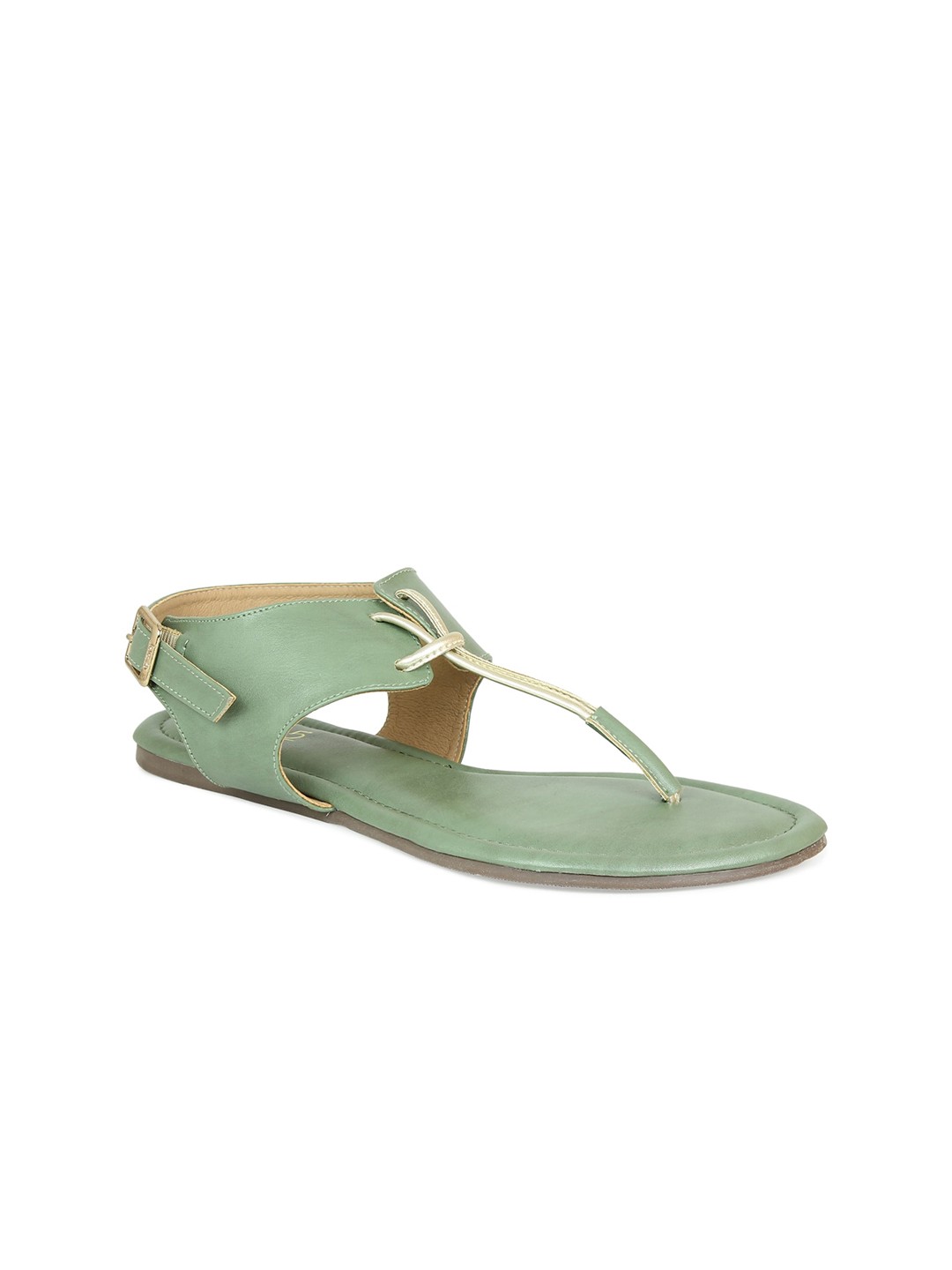 

Inc 5 Women Green T-Strap Flats with Buckles