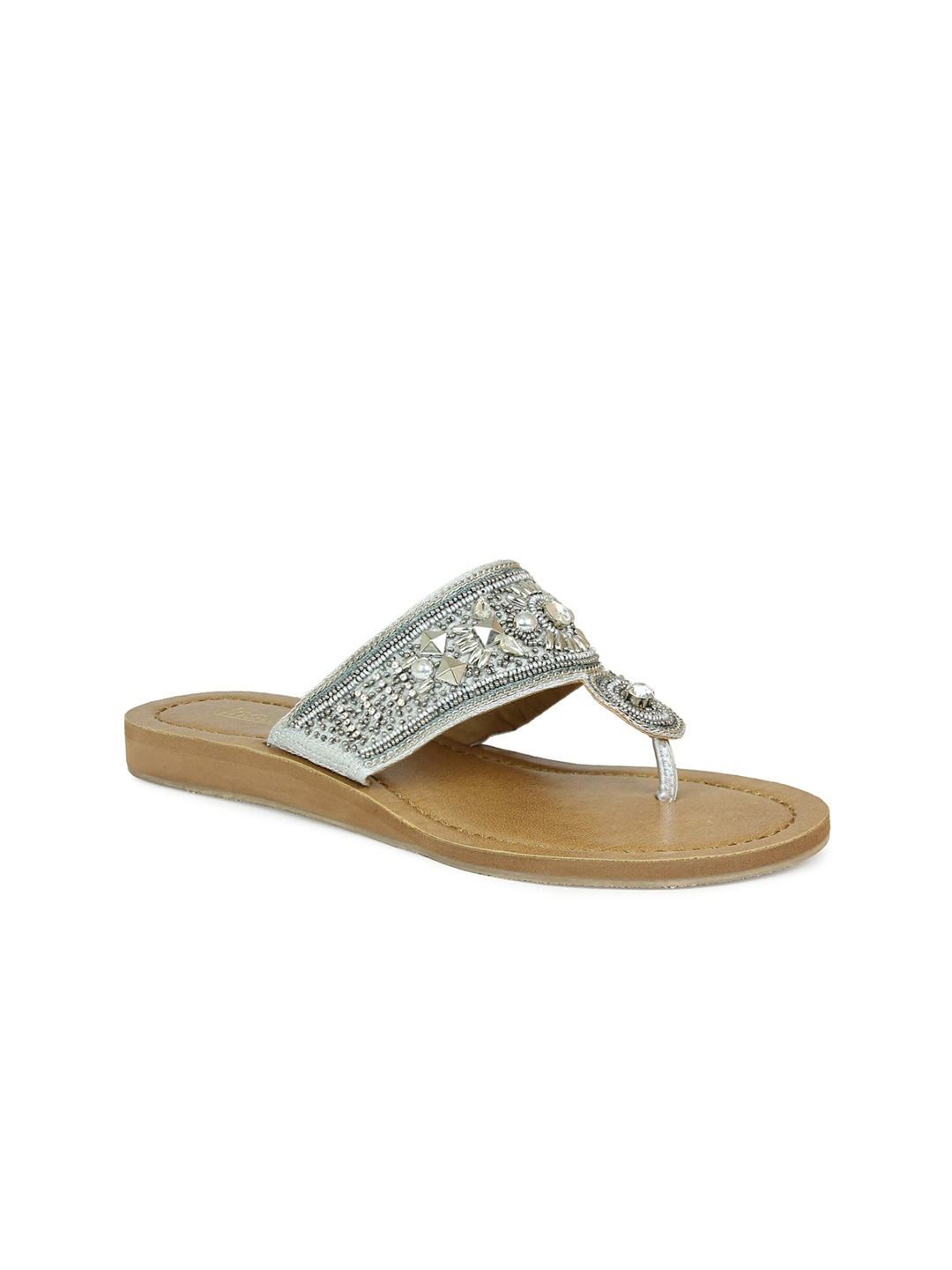 

Inc 5 Women Silver-Toned Embellished Ethnic Comfort Sandals