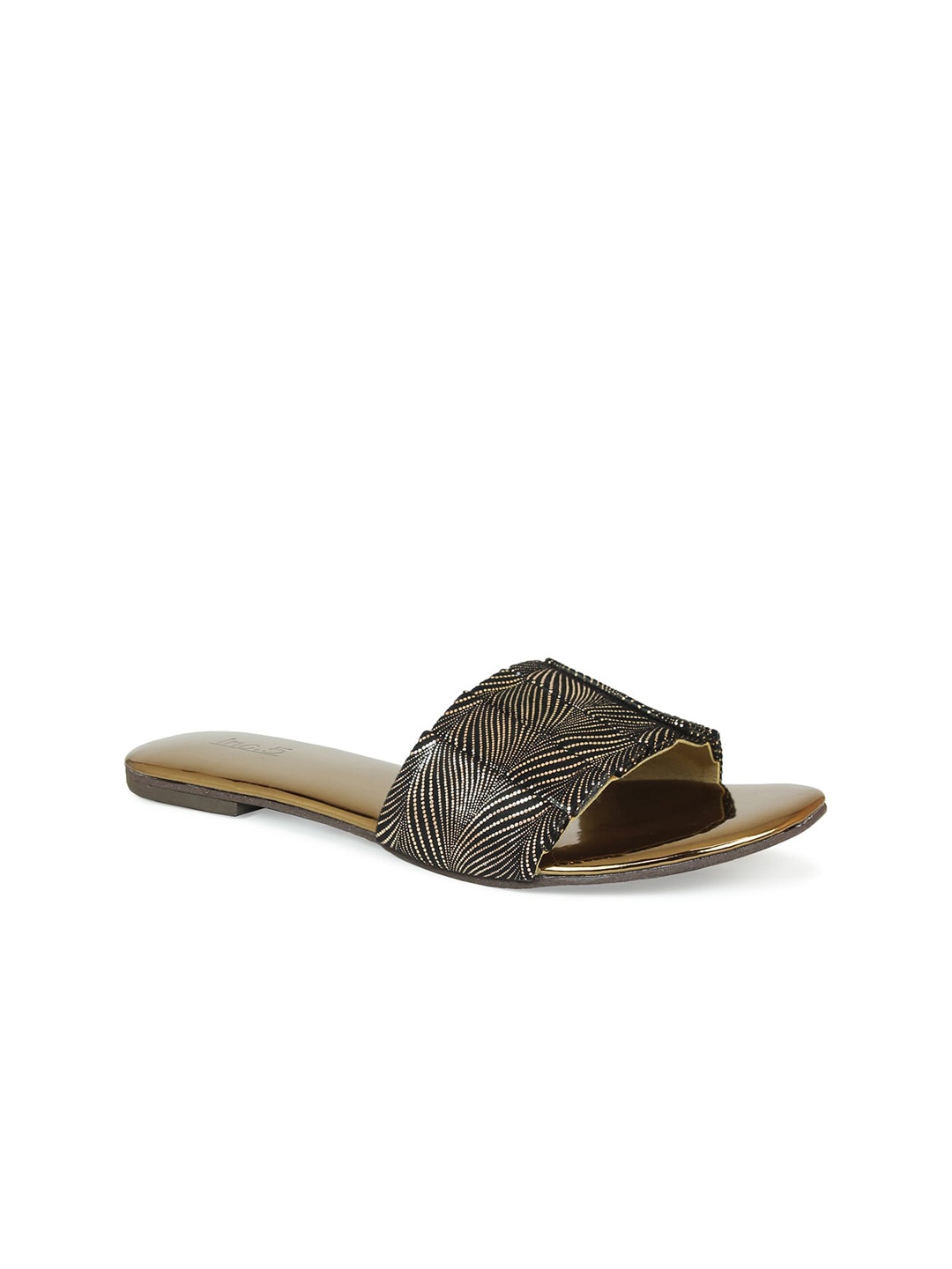 

Inc 5 Women Gold-Toned Striped Open Toe Flats