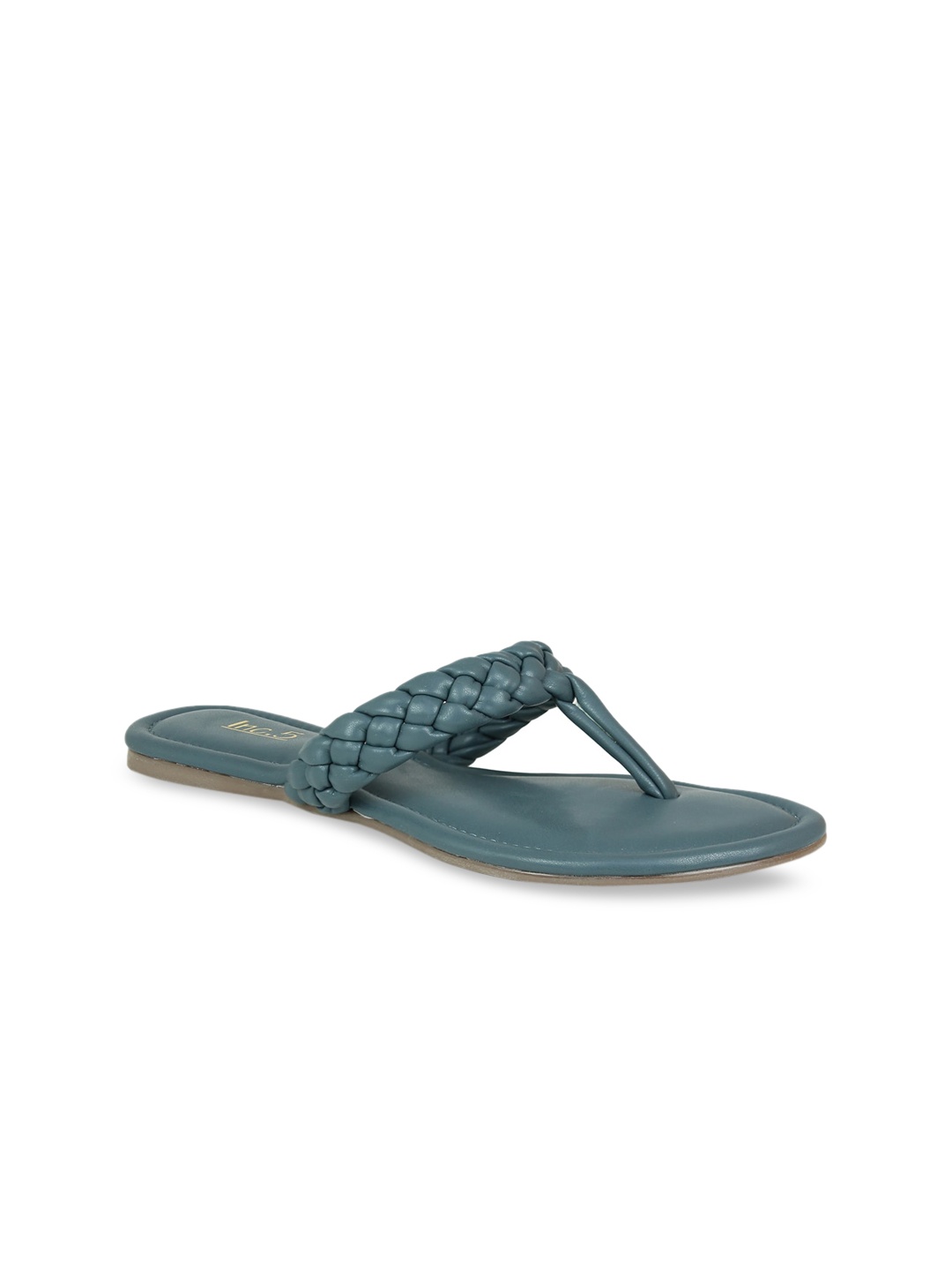 

Inc 5 Women Blue Woven Design T-Strap Flats