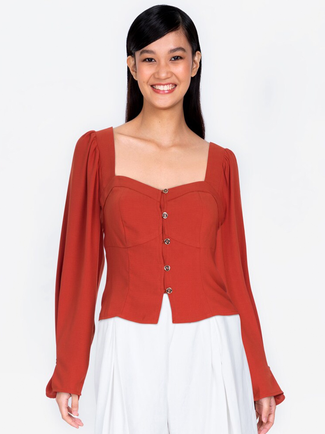 

ZALORA BASICS Women Orange Sweetheart Neck Top