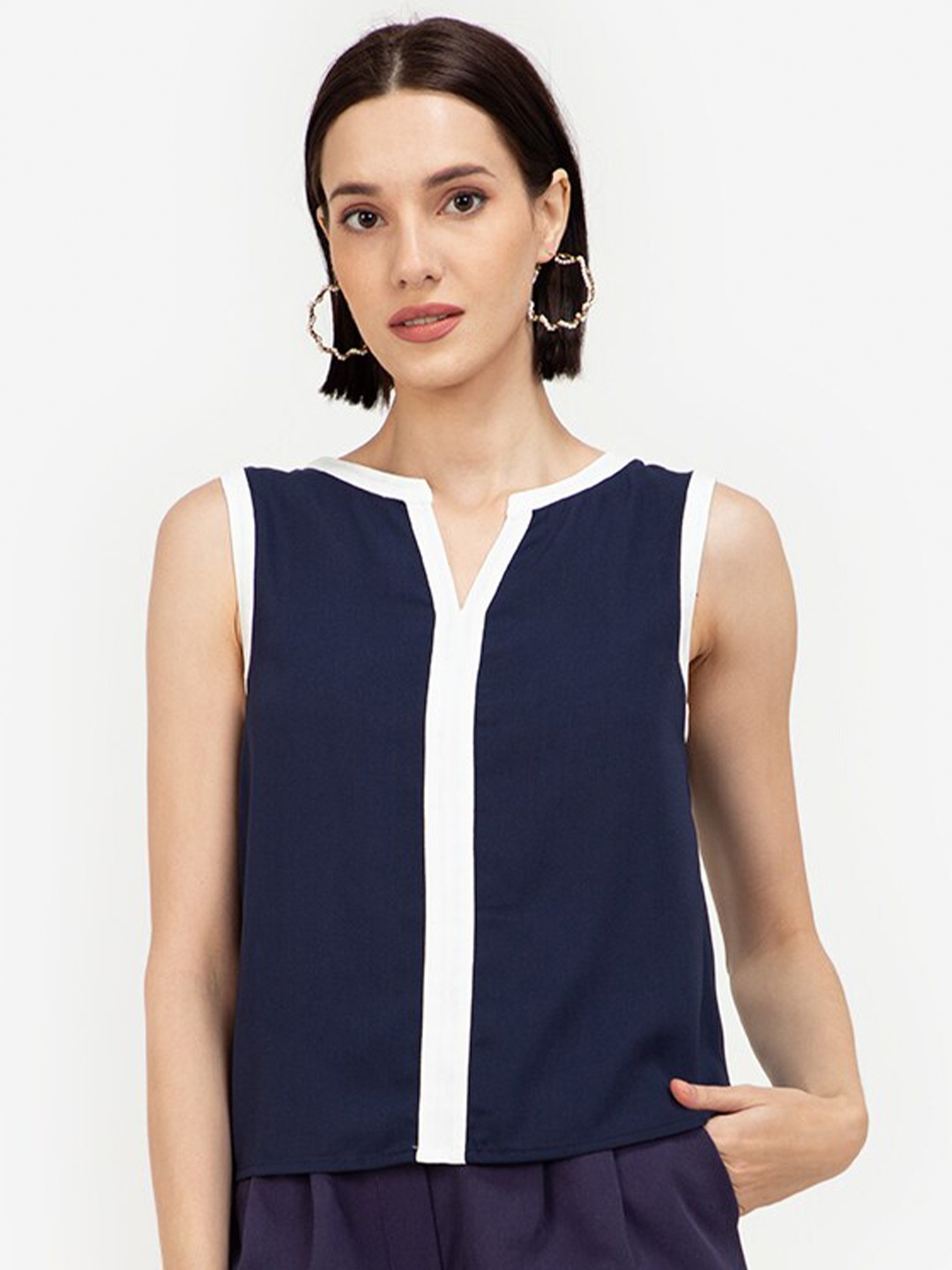 

ZALORA WORK Women Navy Blue Colourblocked Top