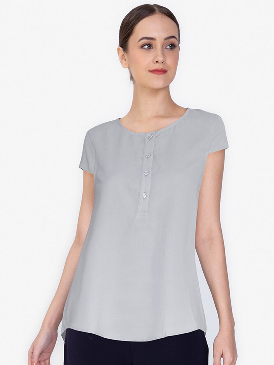 

ZALORA WORK Grey Solid Button Down Top