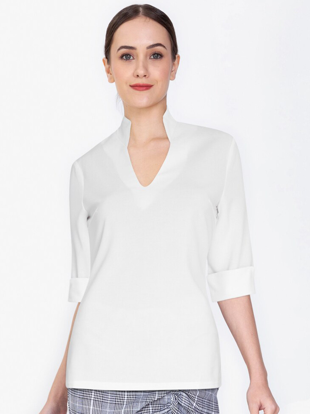 

ZALORA WORK Women White Stand Collar Top