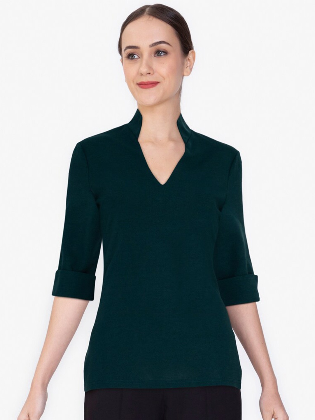 

ZALORA WORK Women Green Stand Collar Top