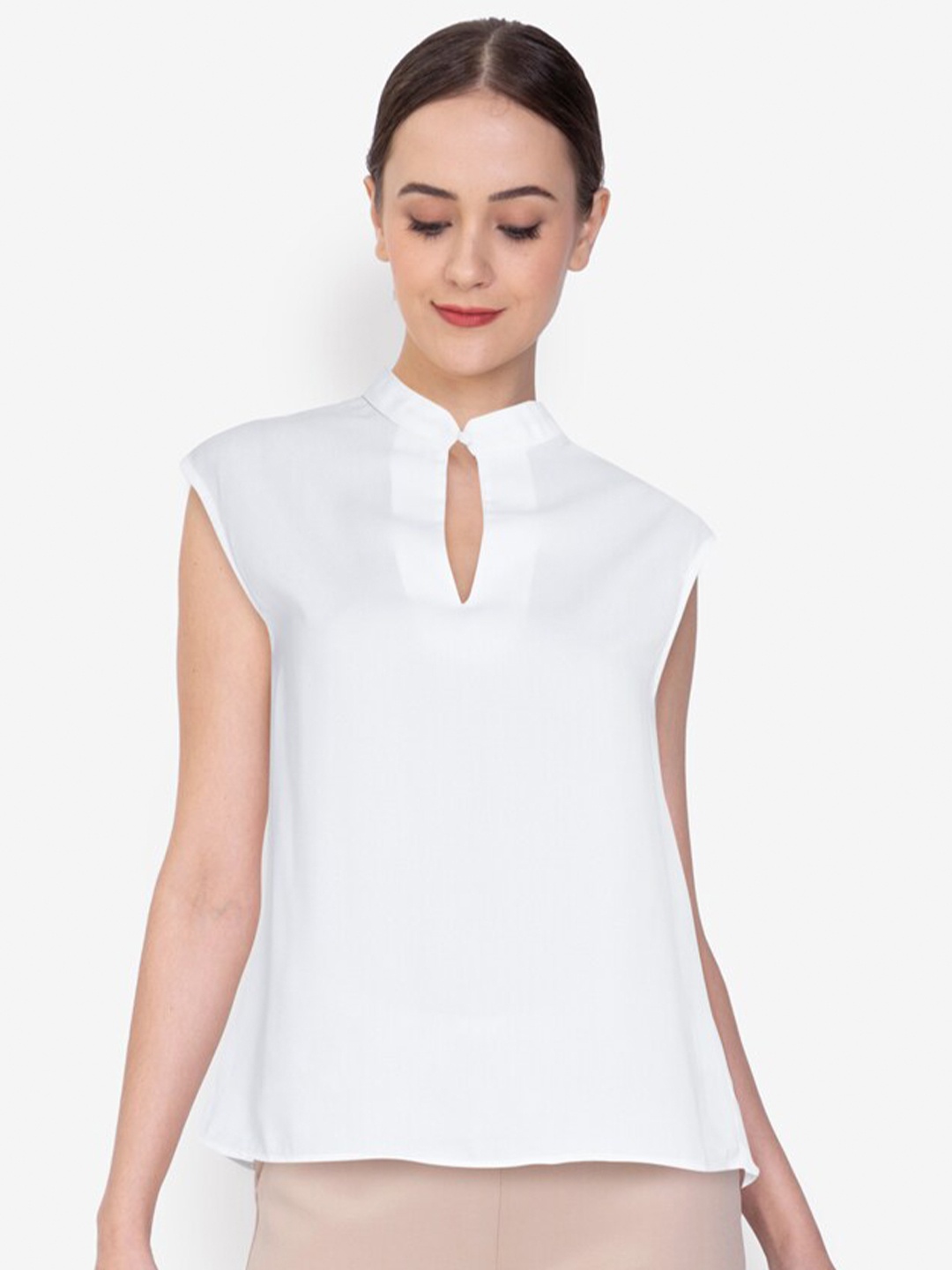 

ZALORA WORK Women White Mandarin Collar Top