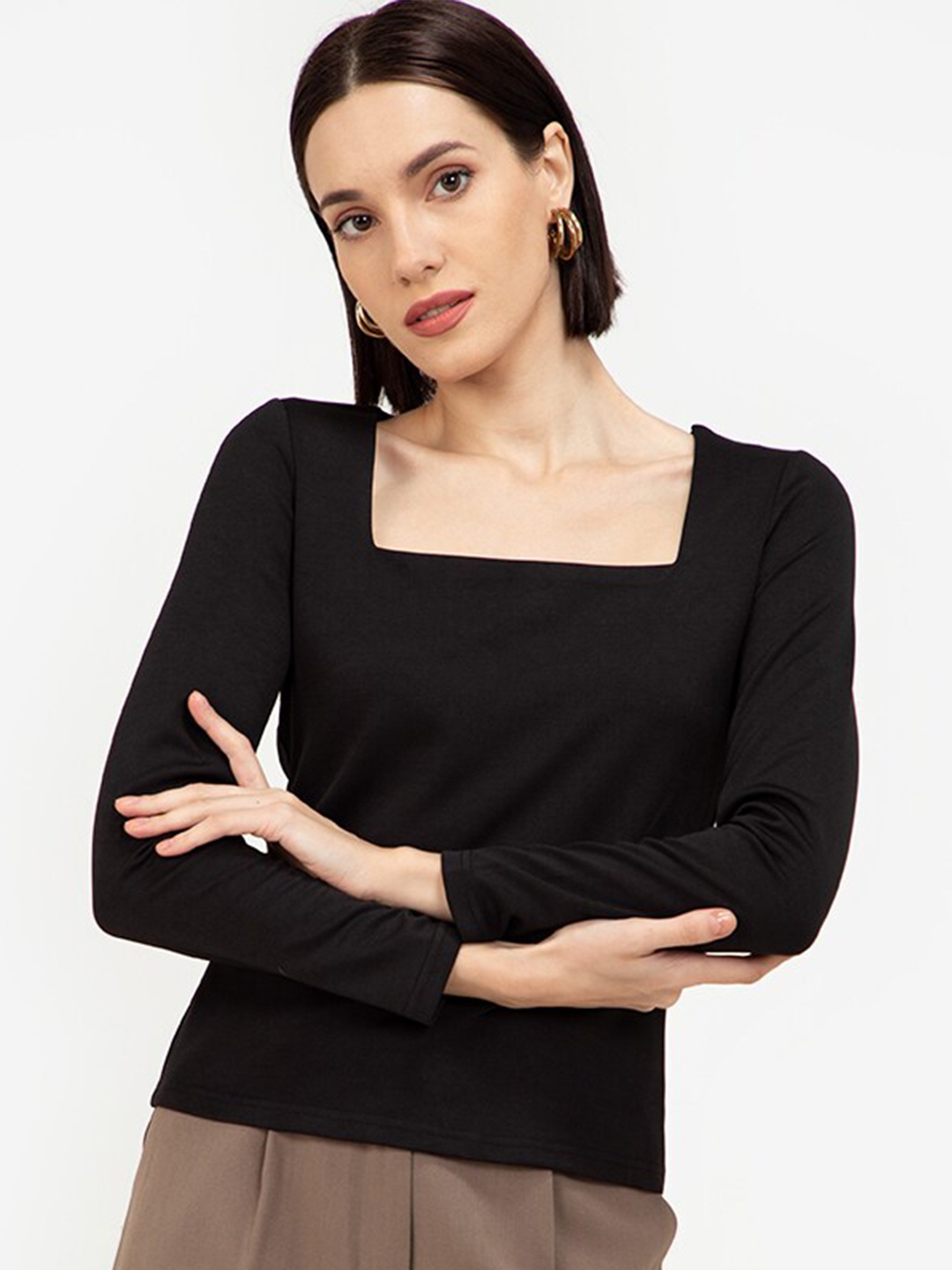 

ZALORA WORK Black Solid Square Neck Top