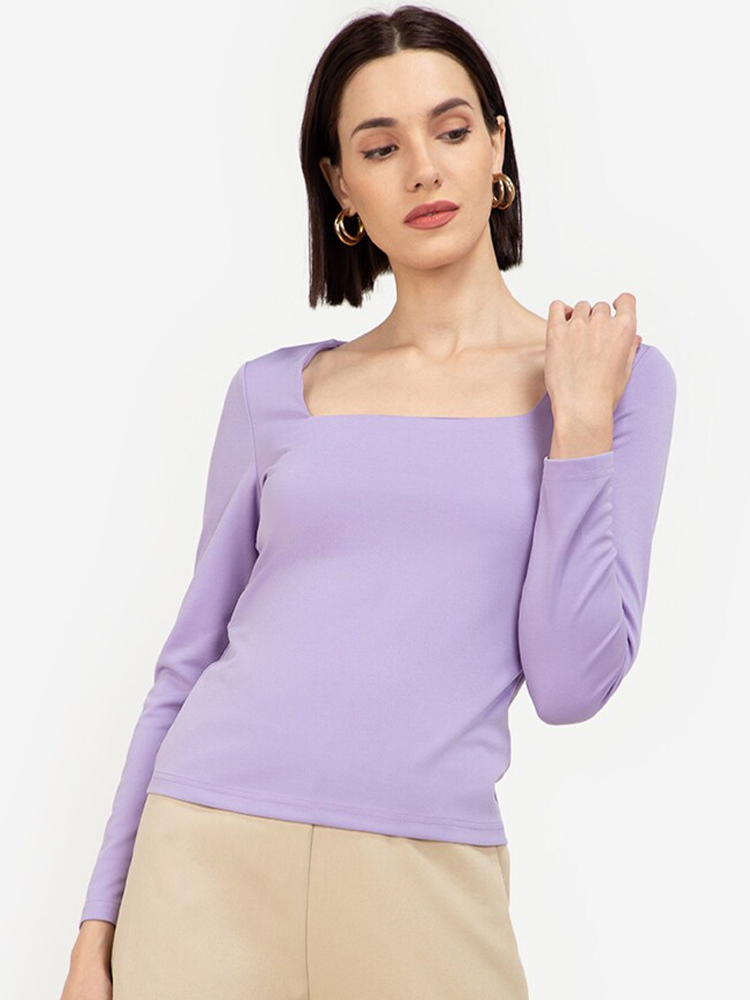 

ZALORA WORK Purple Long Sleeves Square Neck Top