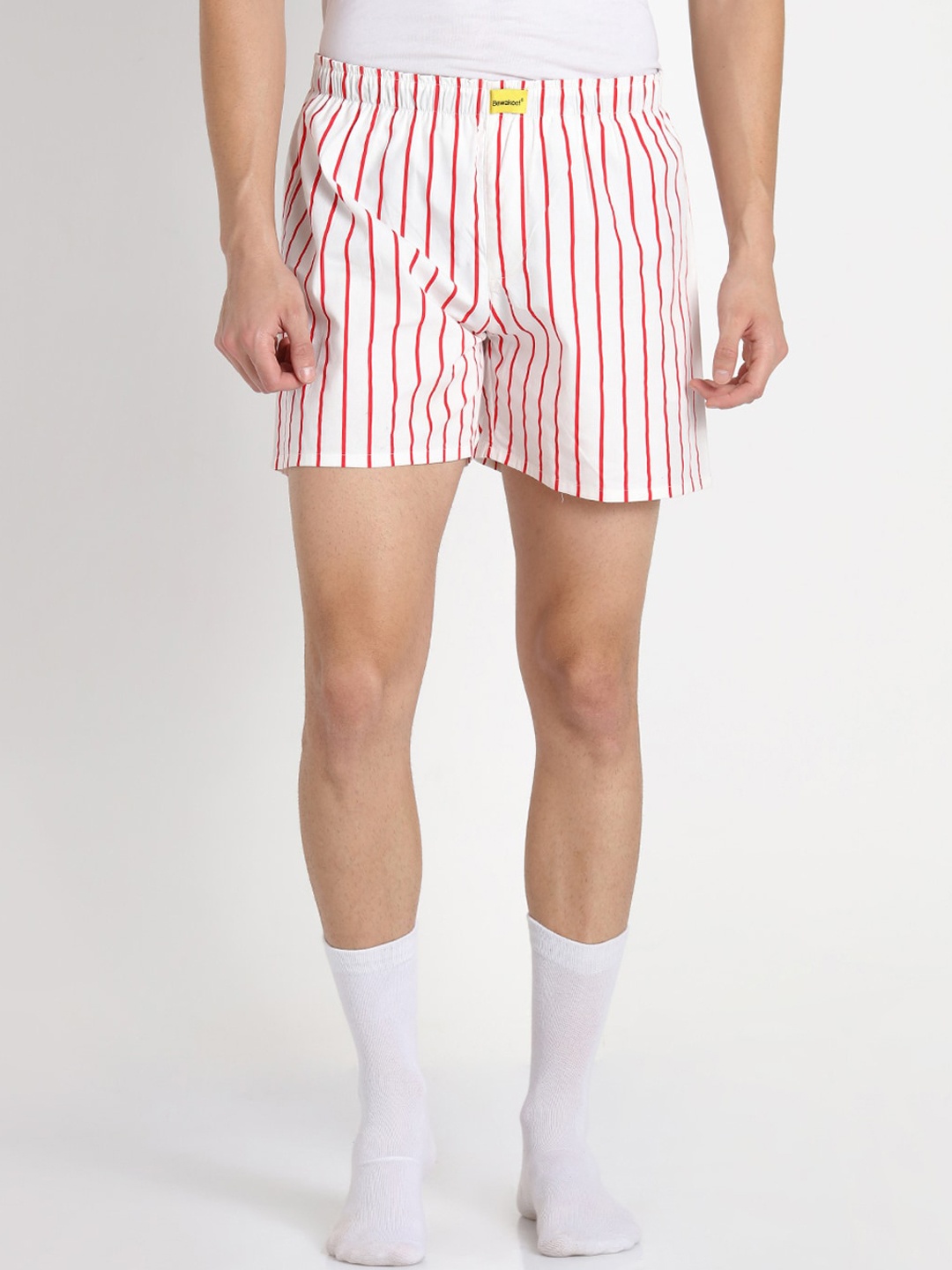 

Bewakoof Men White & Red Striped Shorts