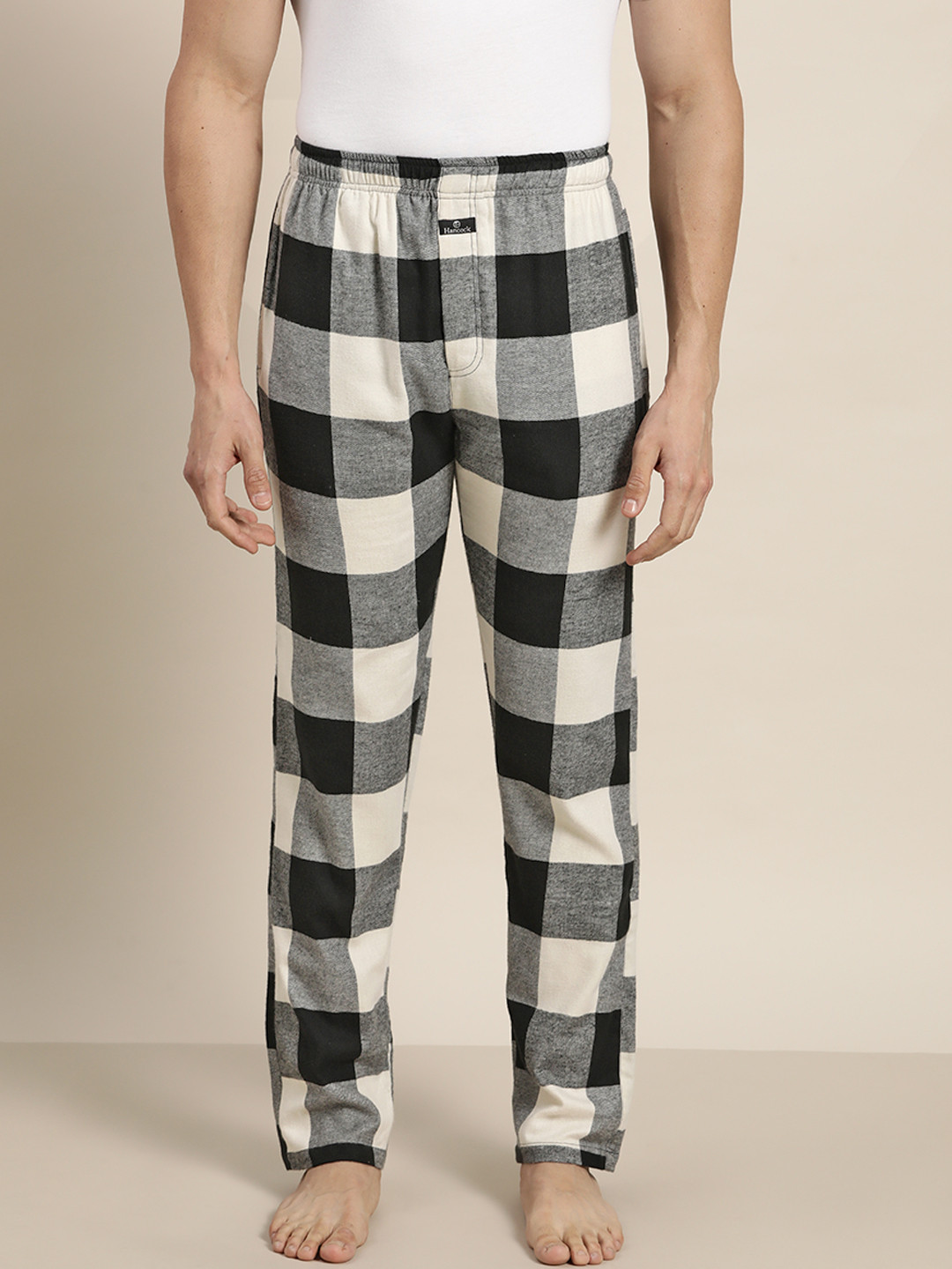 

Hancock Men Grey Melange & Black Checked Comfort Fit Pure Cotton Lounge Pants