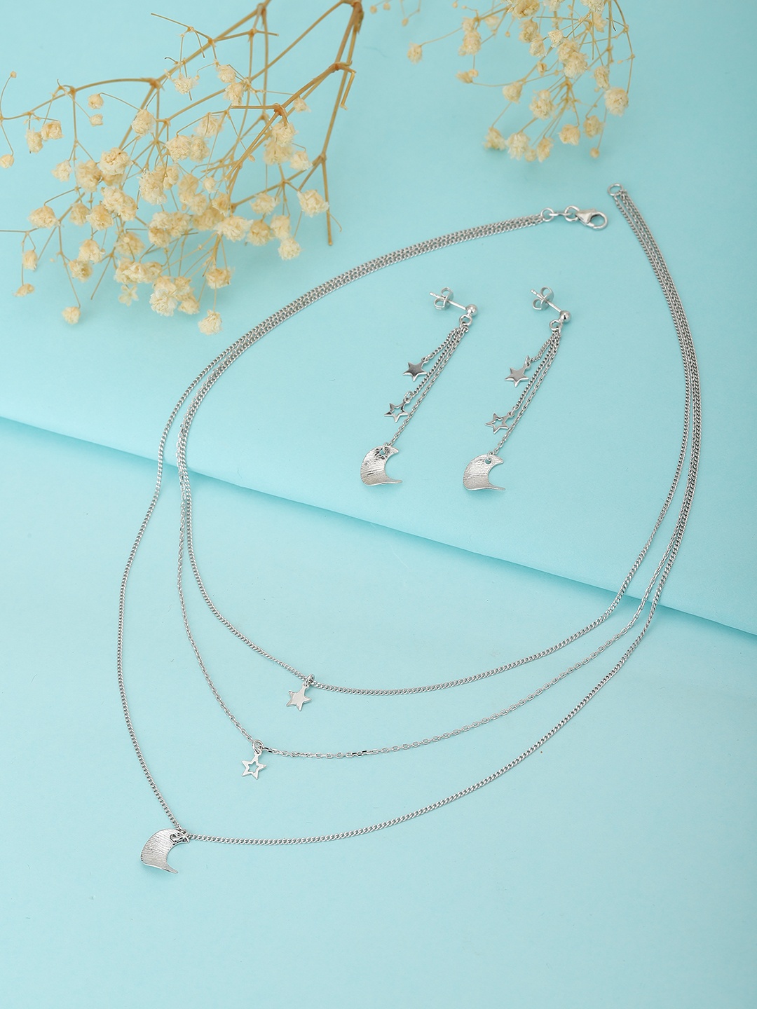 

Carlton London Silver-Toned Moon & Star Layered Jewellery Set