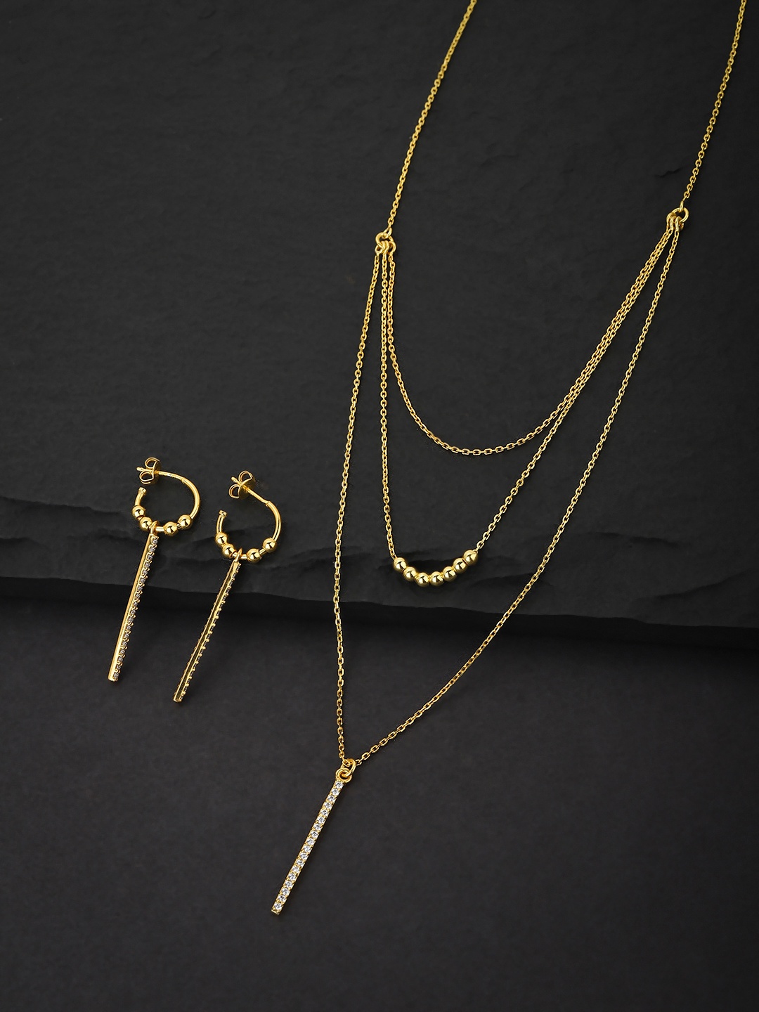 

Carlton London Gold-Toned Stone-Studded Layered Jewellery Set