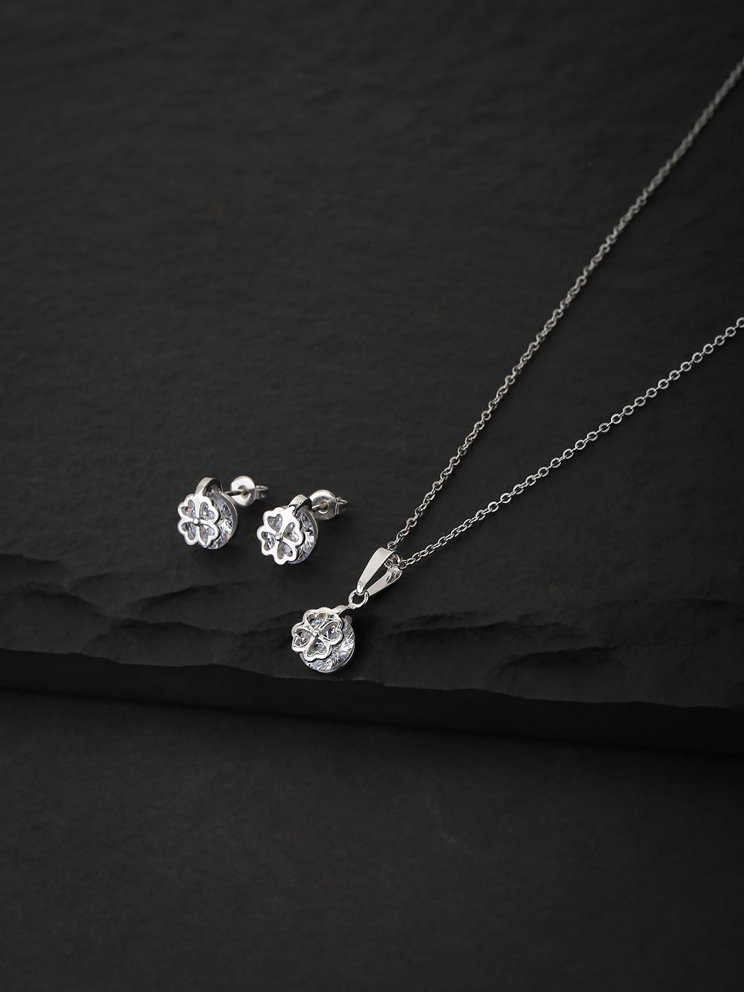 

Carlton London Women Silver CZ Jewellery Set