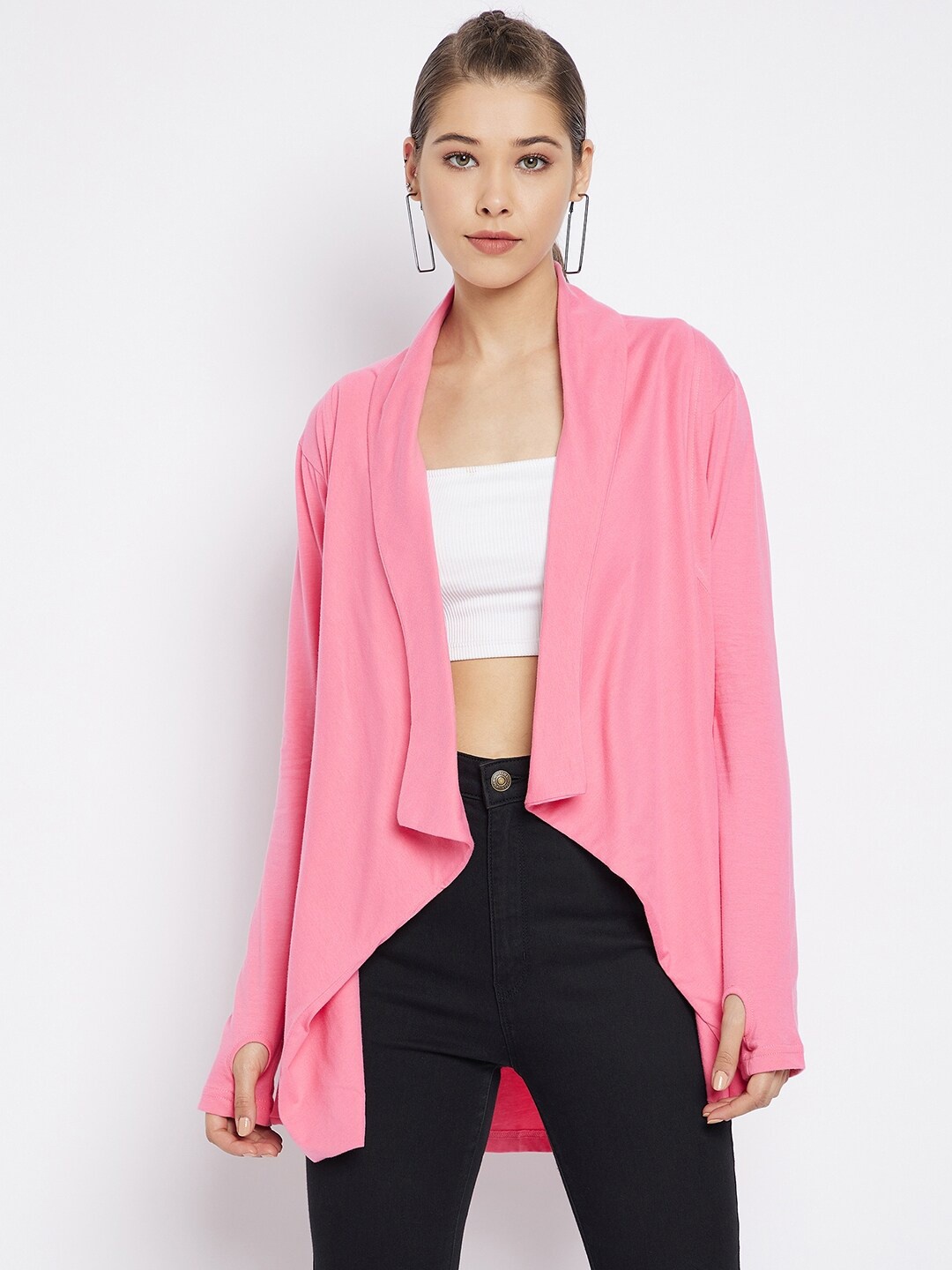 

Hypernation Women Pink High-Low Pure Cotton Shrug