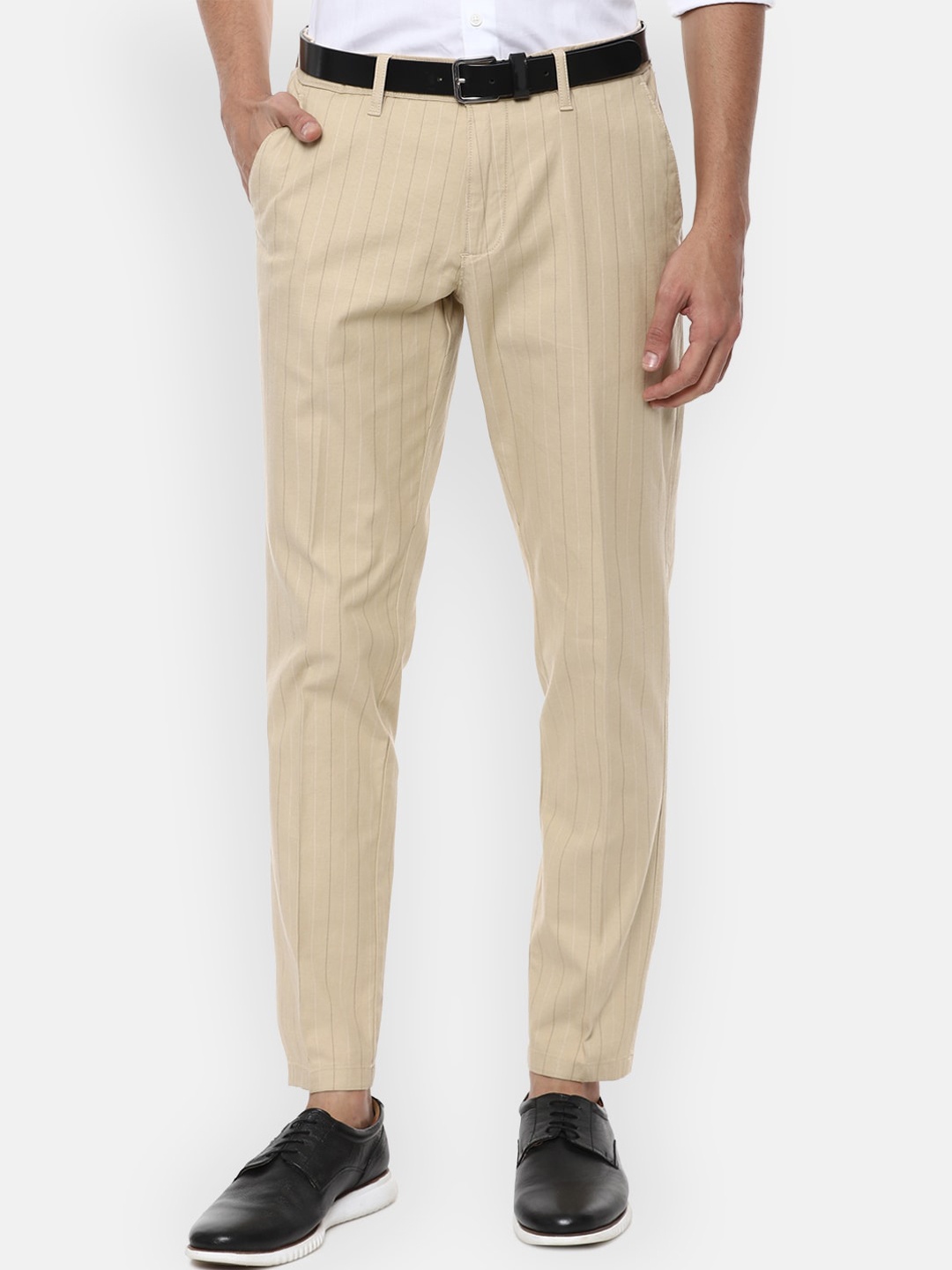 

Louis Philippe Sport Men Khaki Striped Slim Fit Trousers