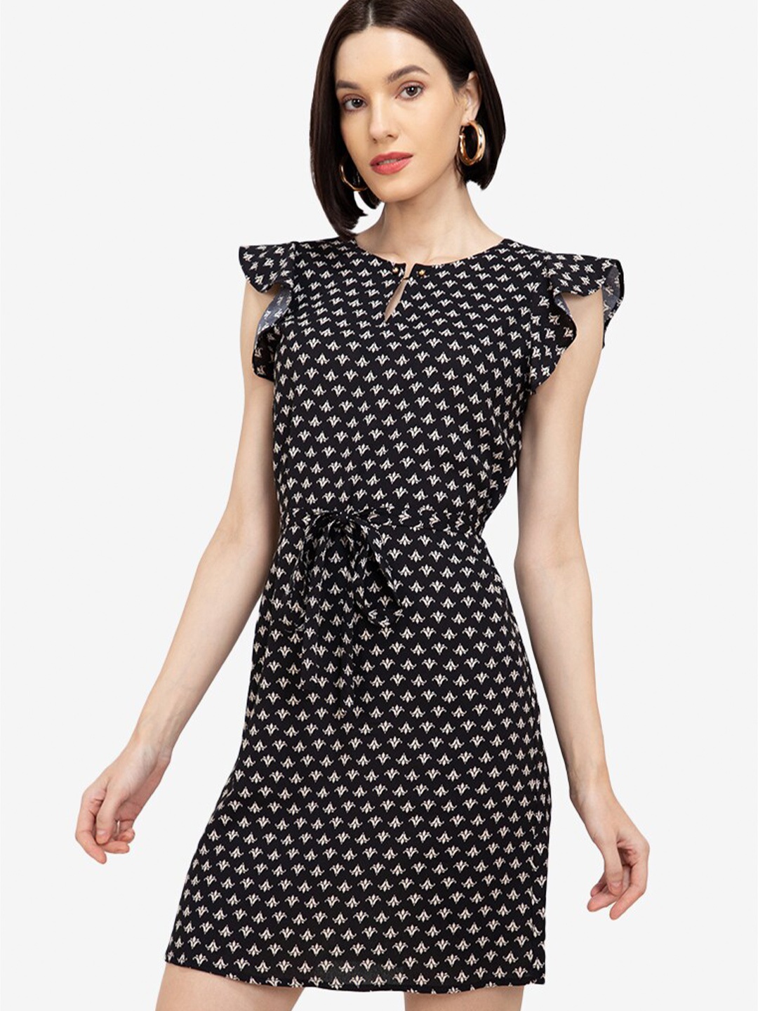 

ZALORA WORK Women Black & Off White Belted Sheath Dress