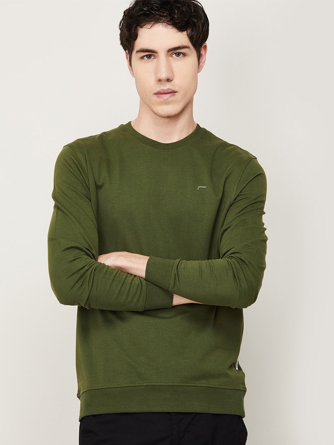 

Fame Forever by Lifestyle Men Olive Green Solid Cotton Sweatshirt