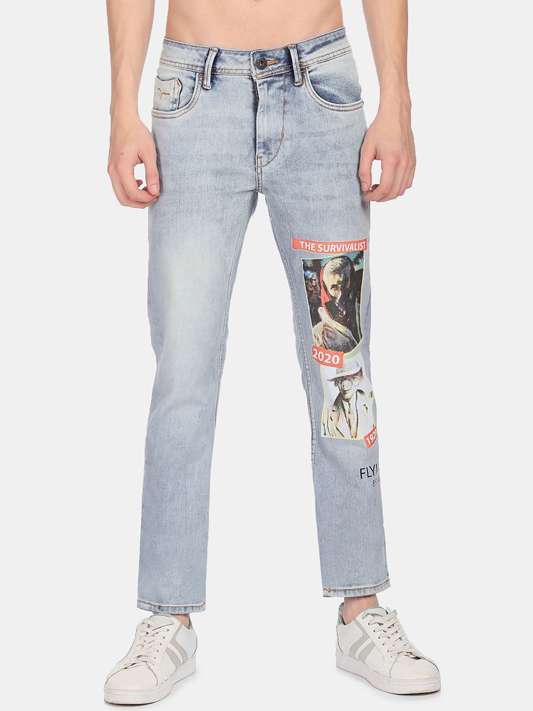 

Flying Machine Men Blue Tapered Fit Graphic Printed Heavy Fade Jeans