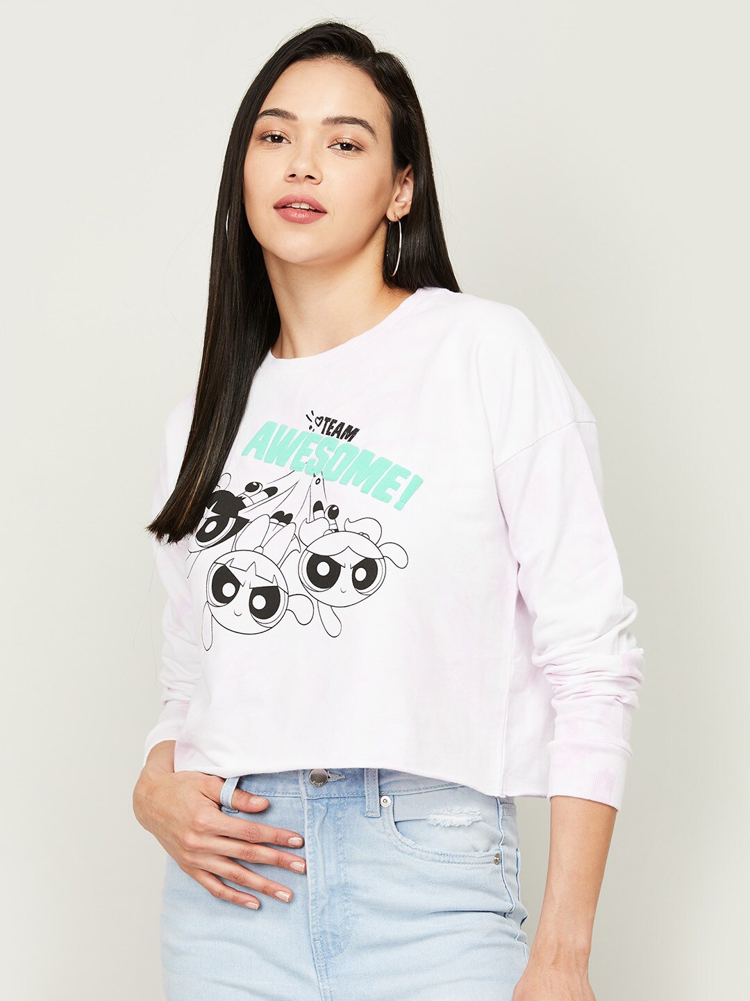 

Ginger by Lifestyle Women White Power Puff Girls Printed Sweatshirt