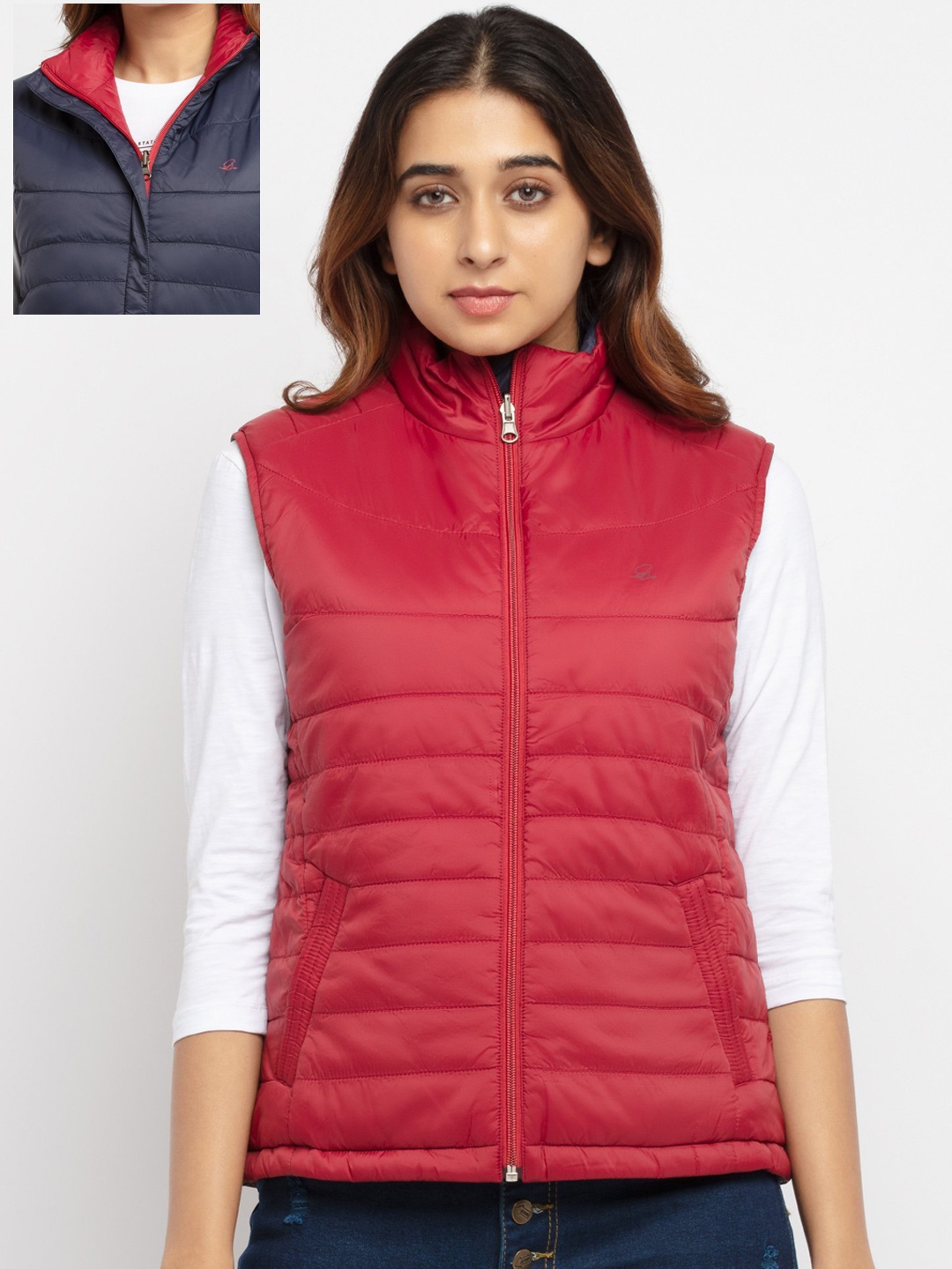 

Status Quo Women Maroon & Navy Blue Reversible Padded Jacket