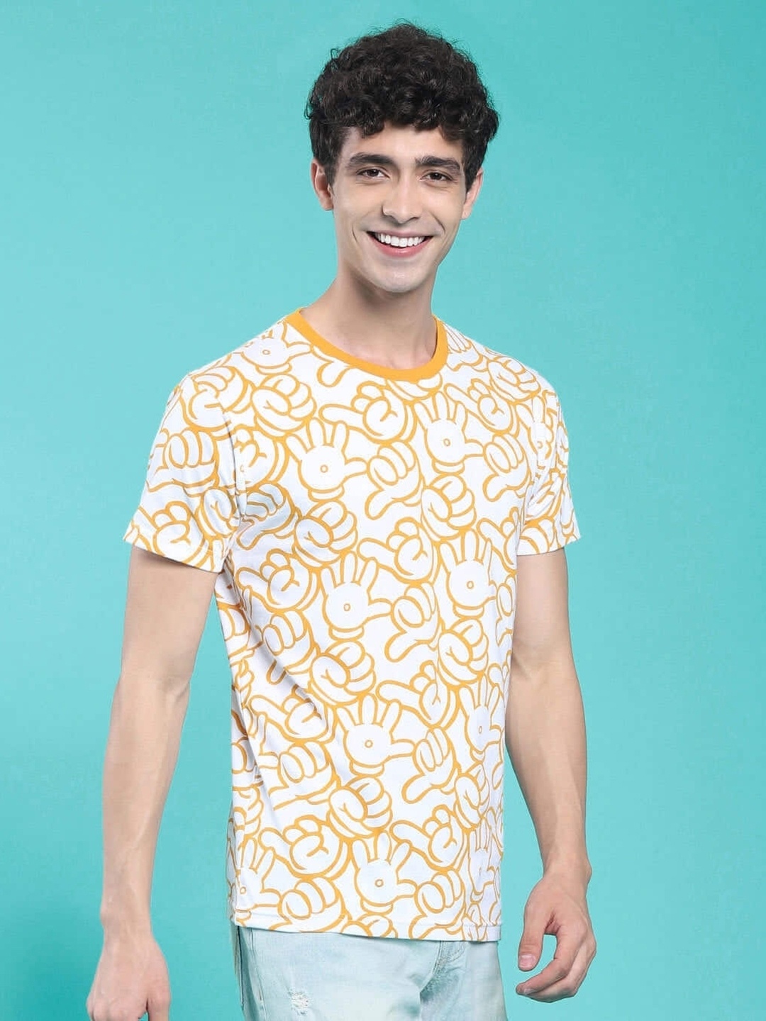 

Bewakoof Men White & Yellow Typography Printed Pure Cotton T-shirt